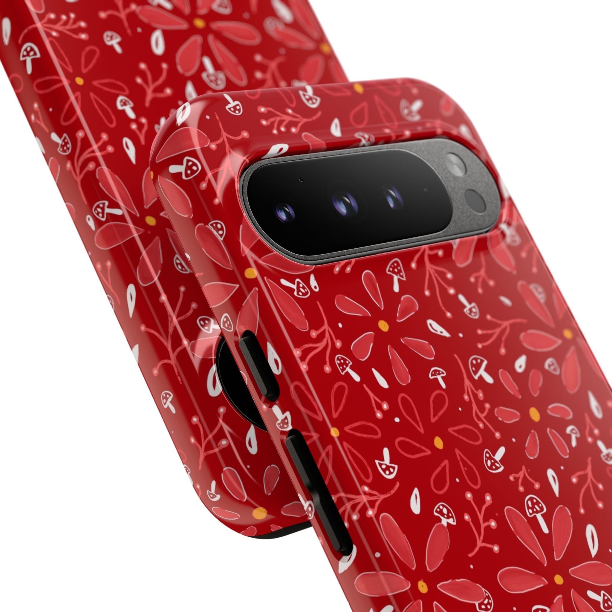 Red Flora Hand Designed Print Tough Cases Printify