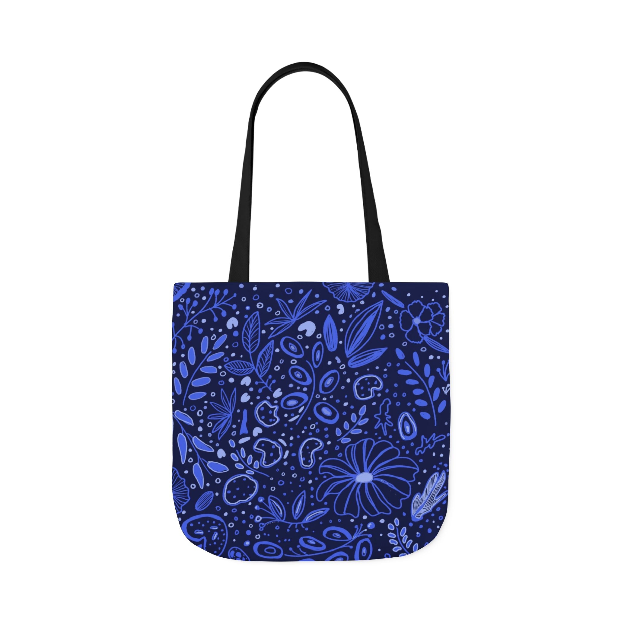 Midnight Blue Hand Designed Botanic Prints Canvas Tote Bag, 5-Color Straps Printify