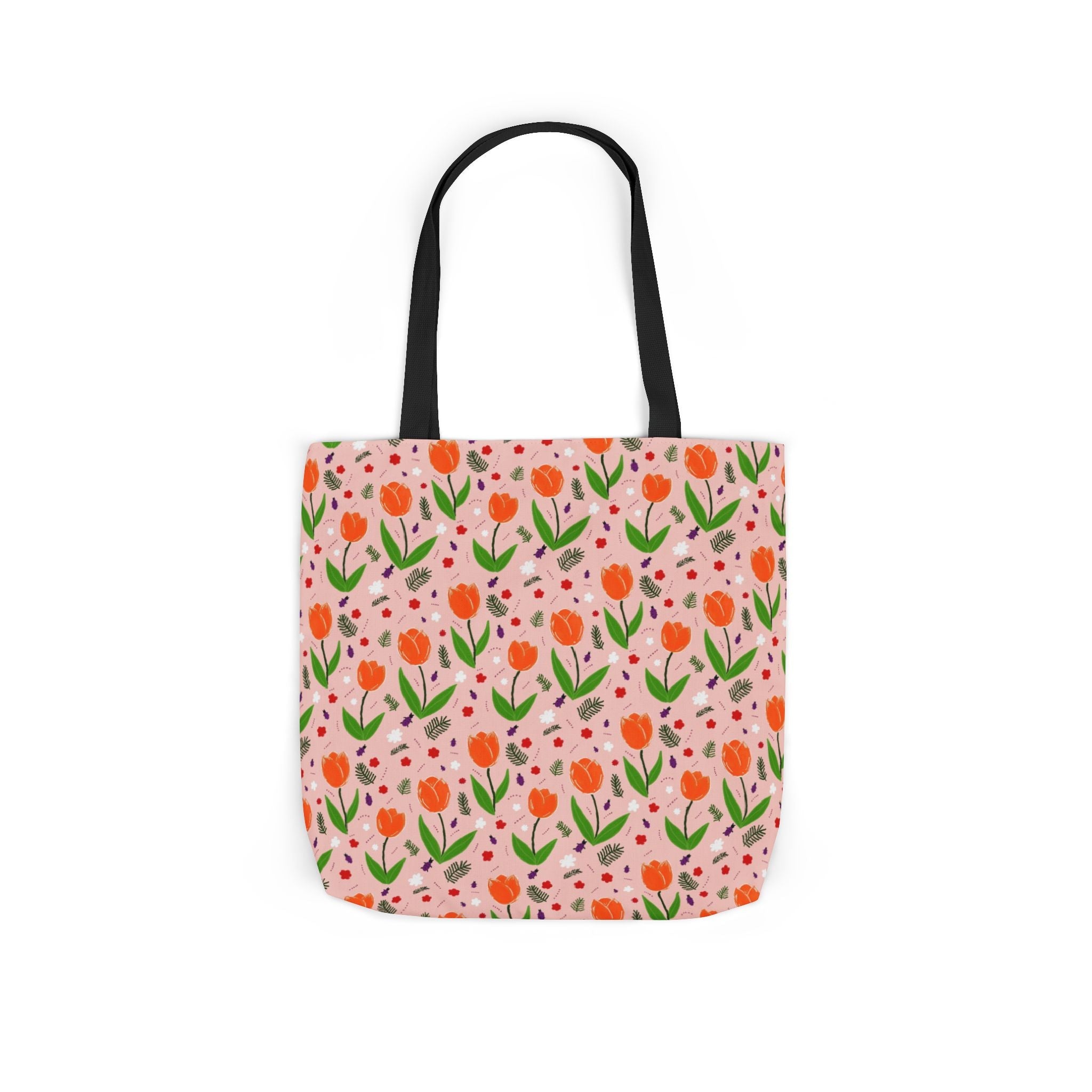 Orange Tulip Hand Designed Art Botanic Canvas Tote Bag, 5-Color Straps Printify