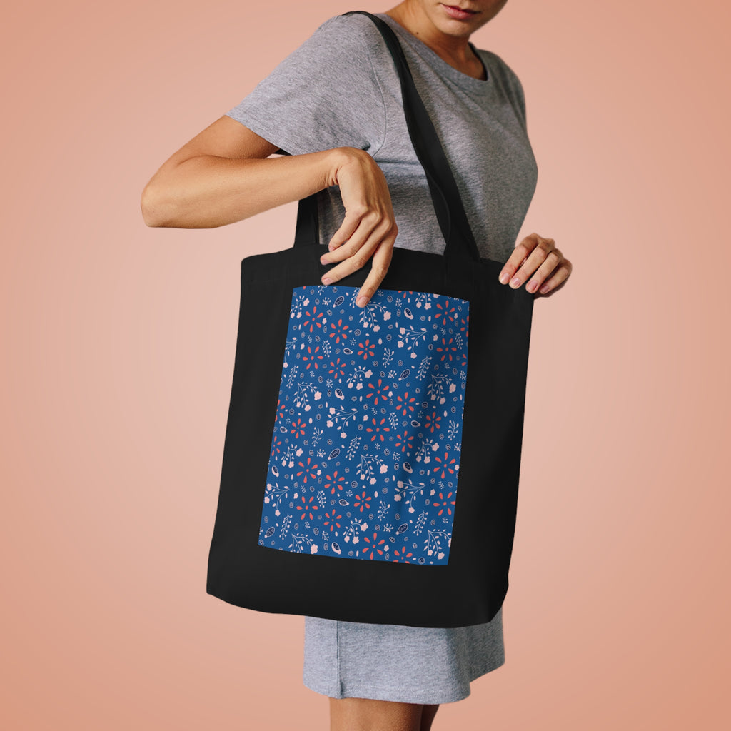 Small Blue Botanic Prints Cotton Tote Bag