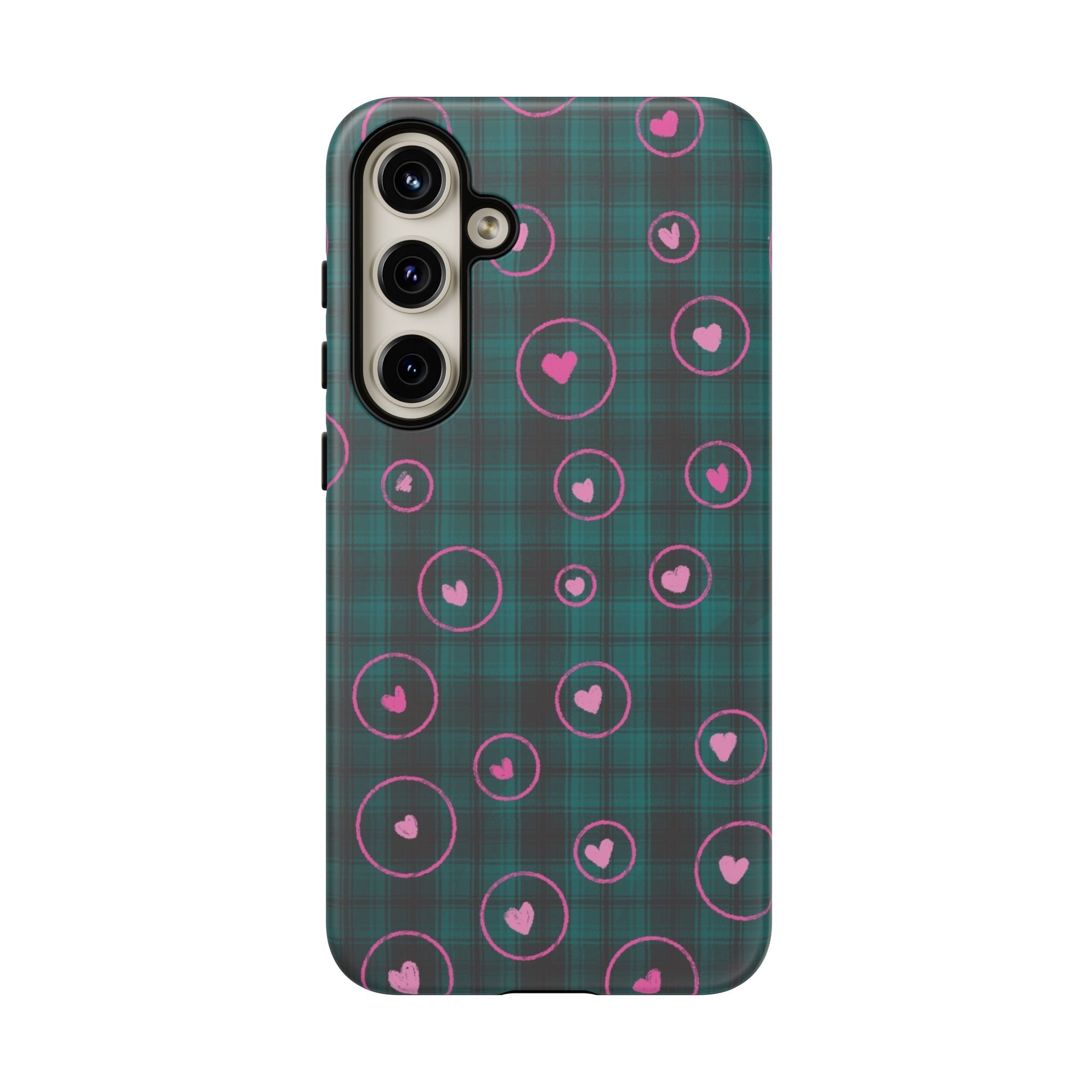 Rich Green with Pink Hear Hand Drawn Prints Tough Cases Printify