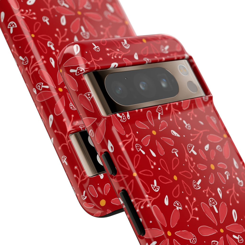 Red Flora Hand Designed Print Tough Cases Printify