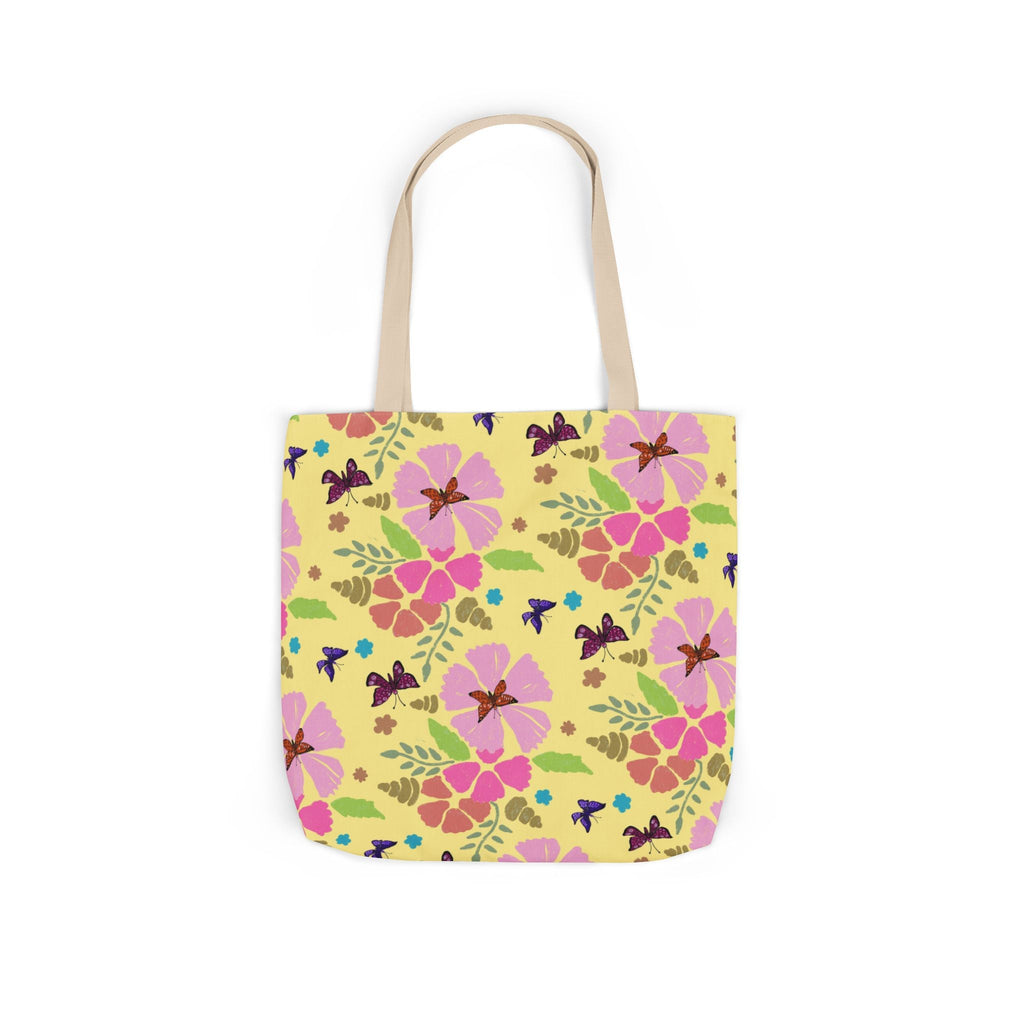 Yellow Butterfly Garden Hand Designed Print Canvas Tote Bag, 5-Color Straps Printify
