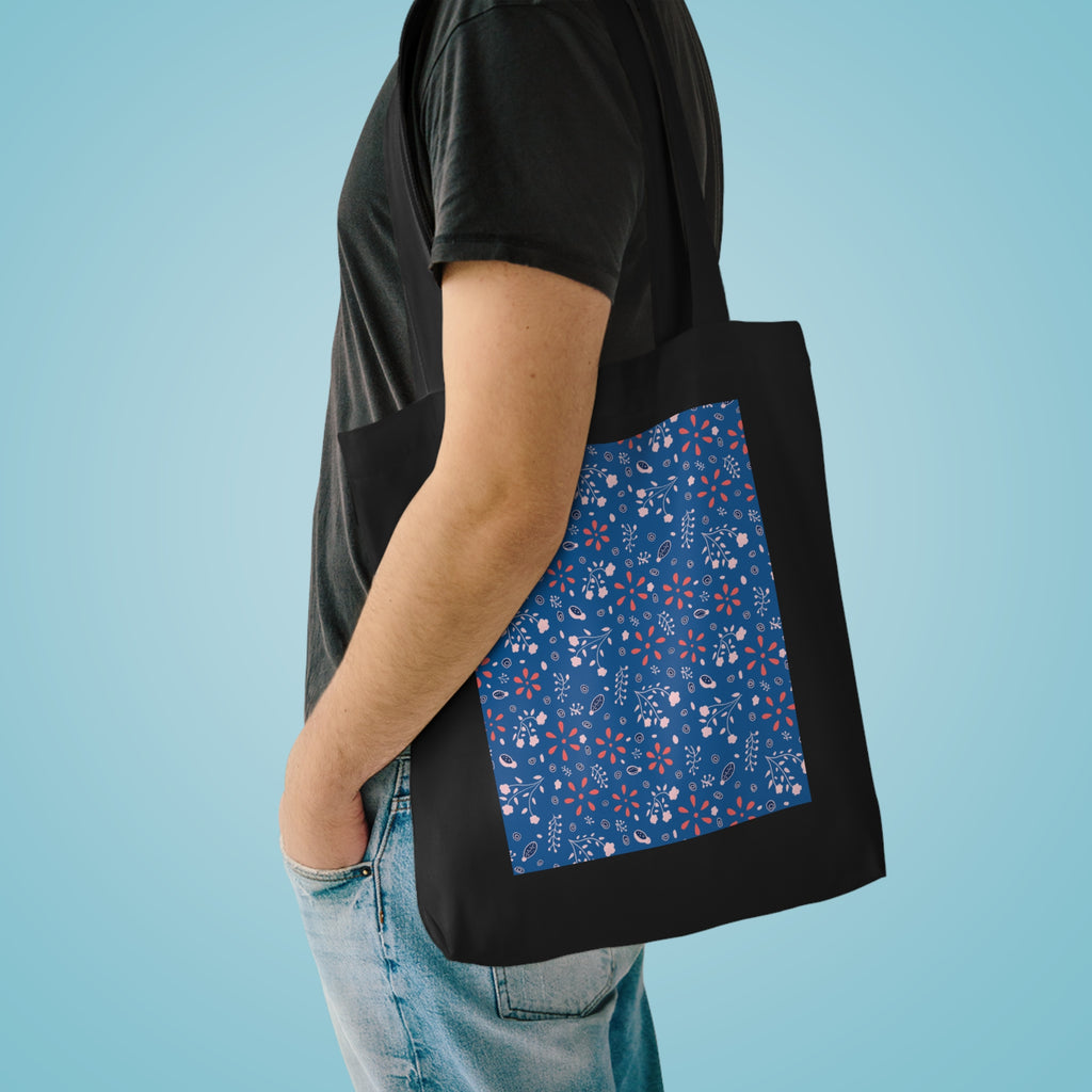 Small Blue Botanic Prints Cotton Tote Bag