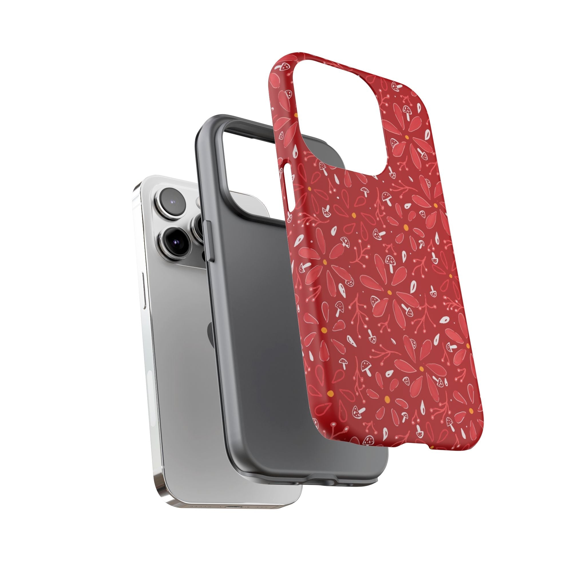 Red Flora Hand Designed Print Tough Cases Printify
