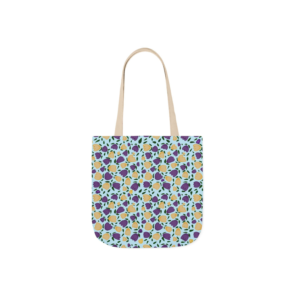 Blue Purple Cute Original Art Wild Flora Canvas Tote Bag, 5-Color Straps Printify