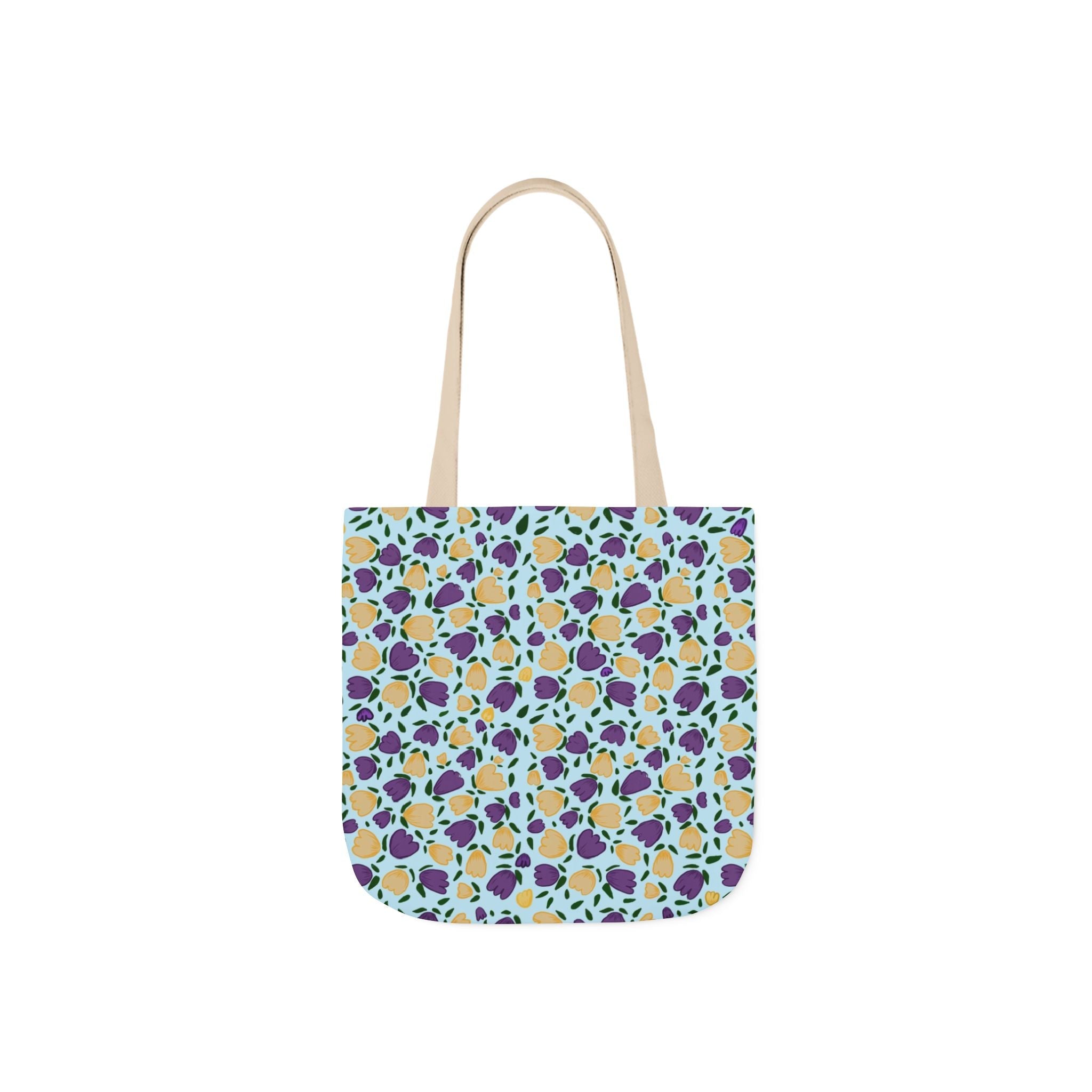 Blue Purple Cute Original Art Wild Flora Canvas Tote Bag, 5-Color Straps Printify