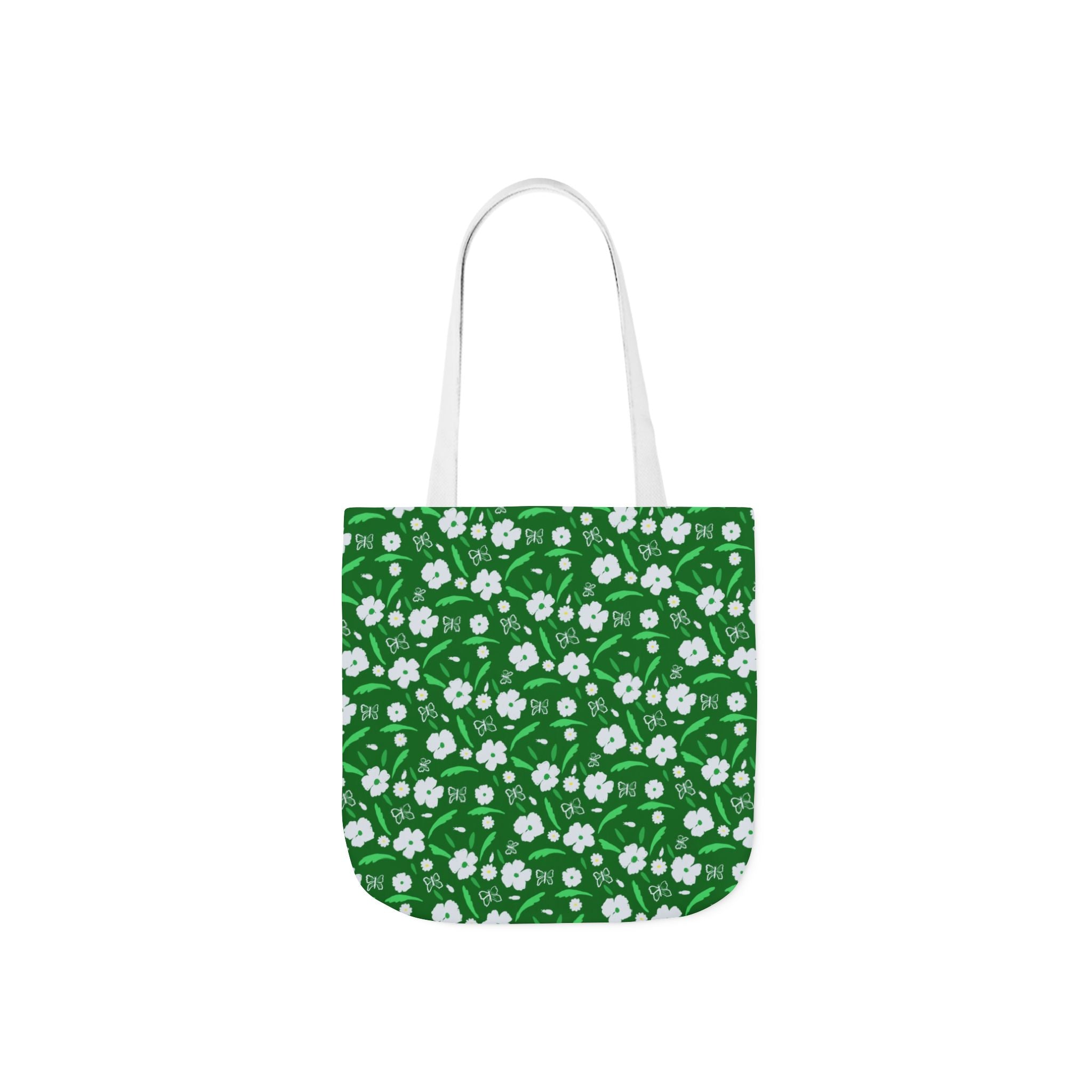 Green white wild flower hand designed prints Canvas Tote Bag, 5-Color Straps Printify