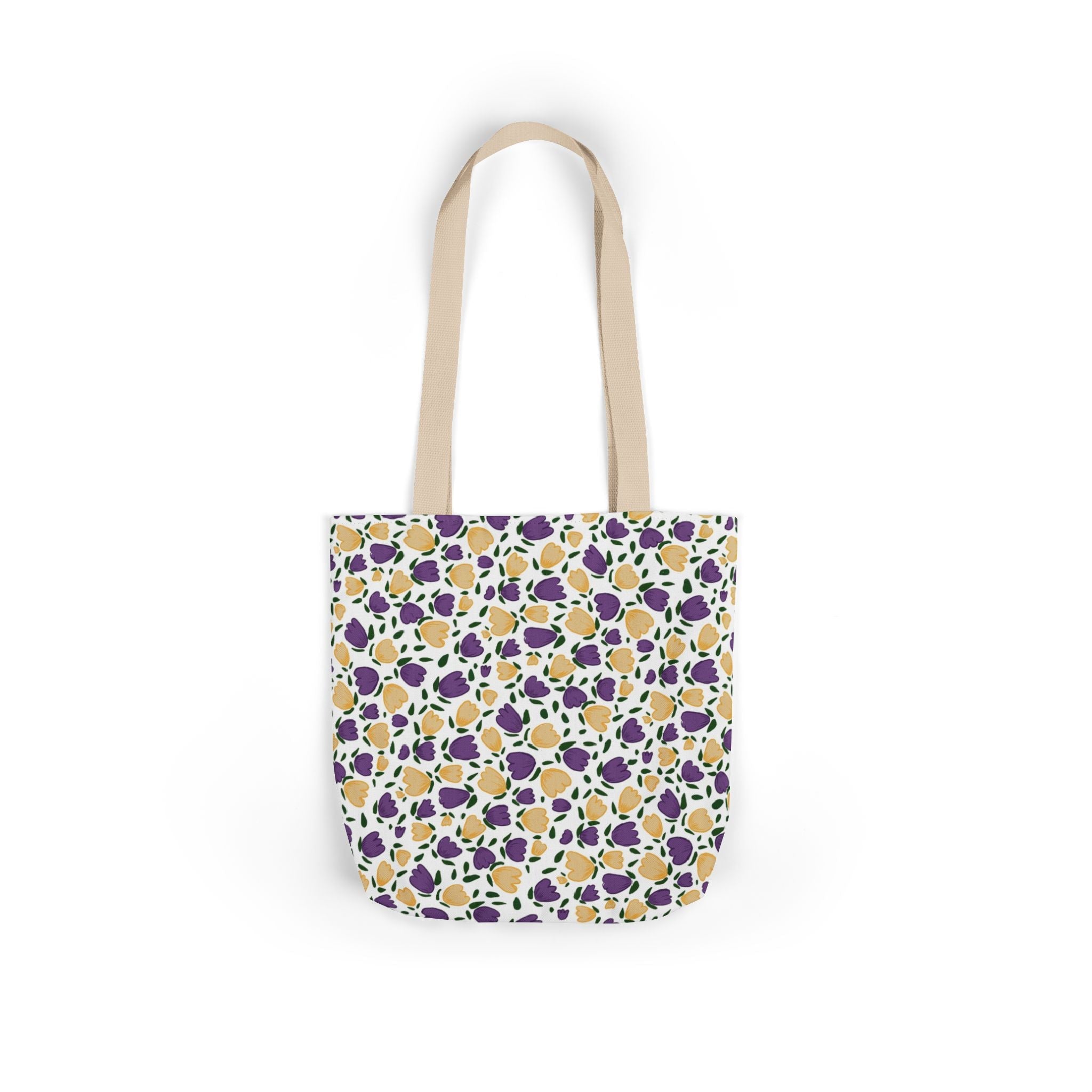 White Purple Hand Drawn Gold Flora Canvas Tote Bag, 5-Color Straps Printify