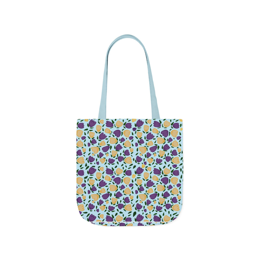 Blue Purple Cute Original Art Wild Flora Canvas Tote Bag, 5-Color Straps Printify