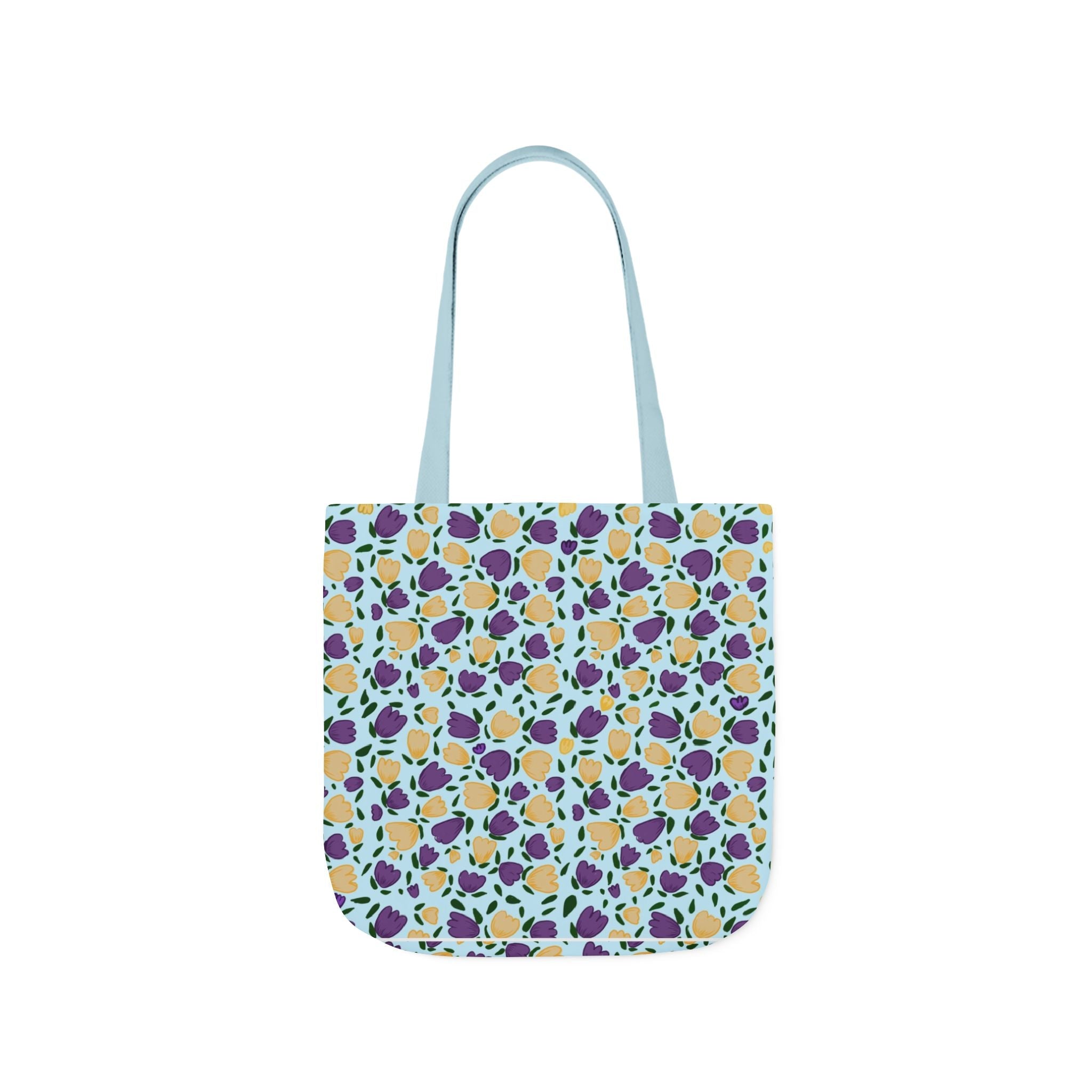 Blue Purple Cute Original Art Wild Flora Canvas Tote Bag, 5-Color Straps Printify