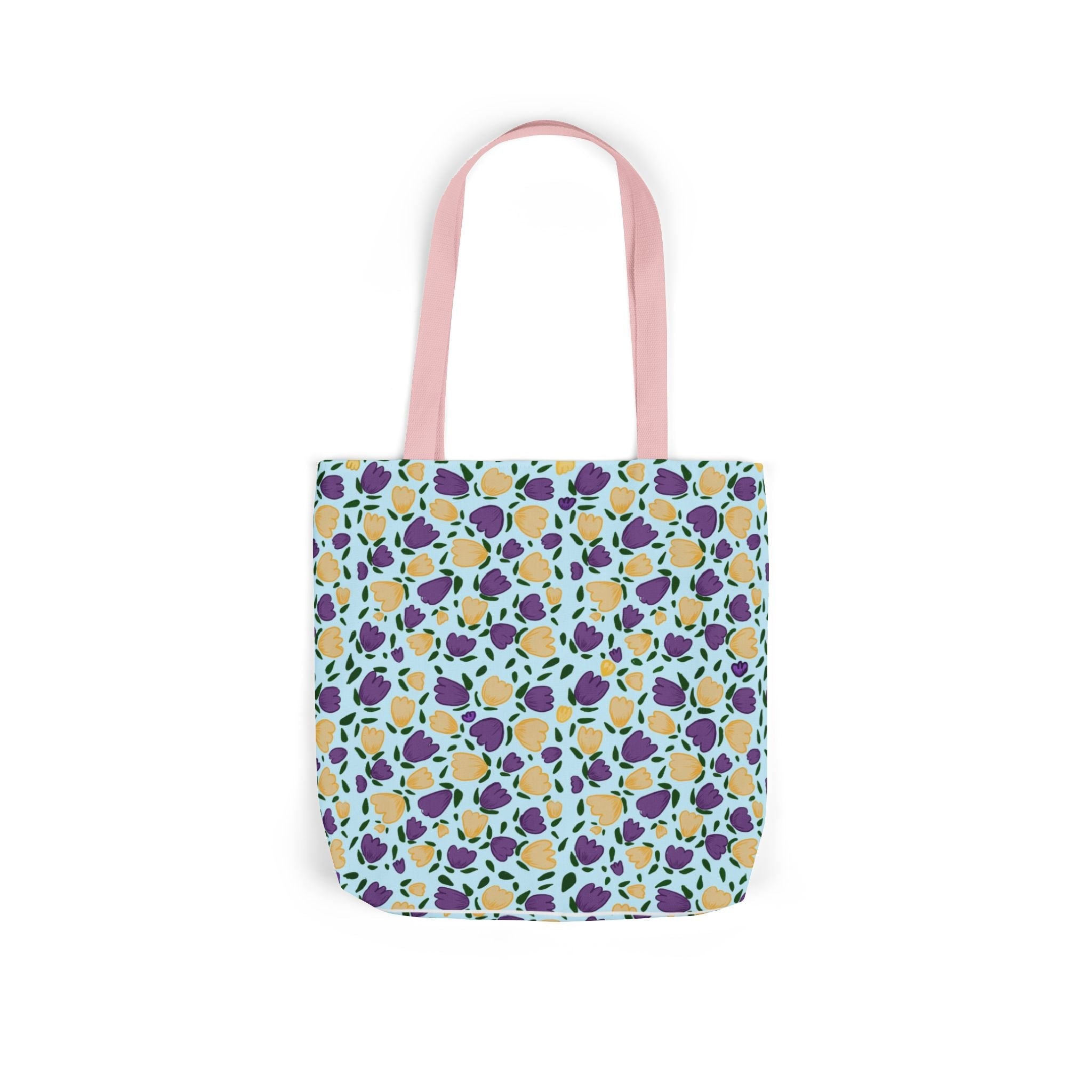 Blue Purple Cute Original Art Wild Flora Canvas Tote Bag, 5-Color Straps Printify