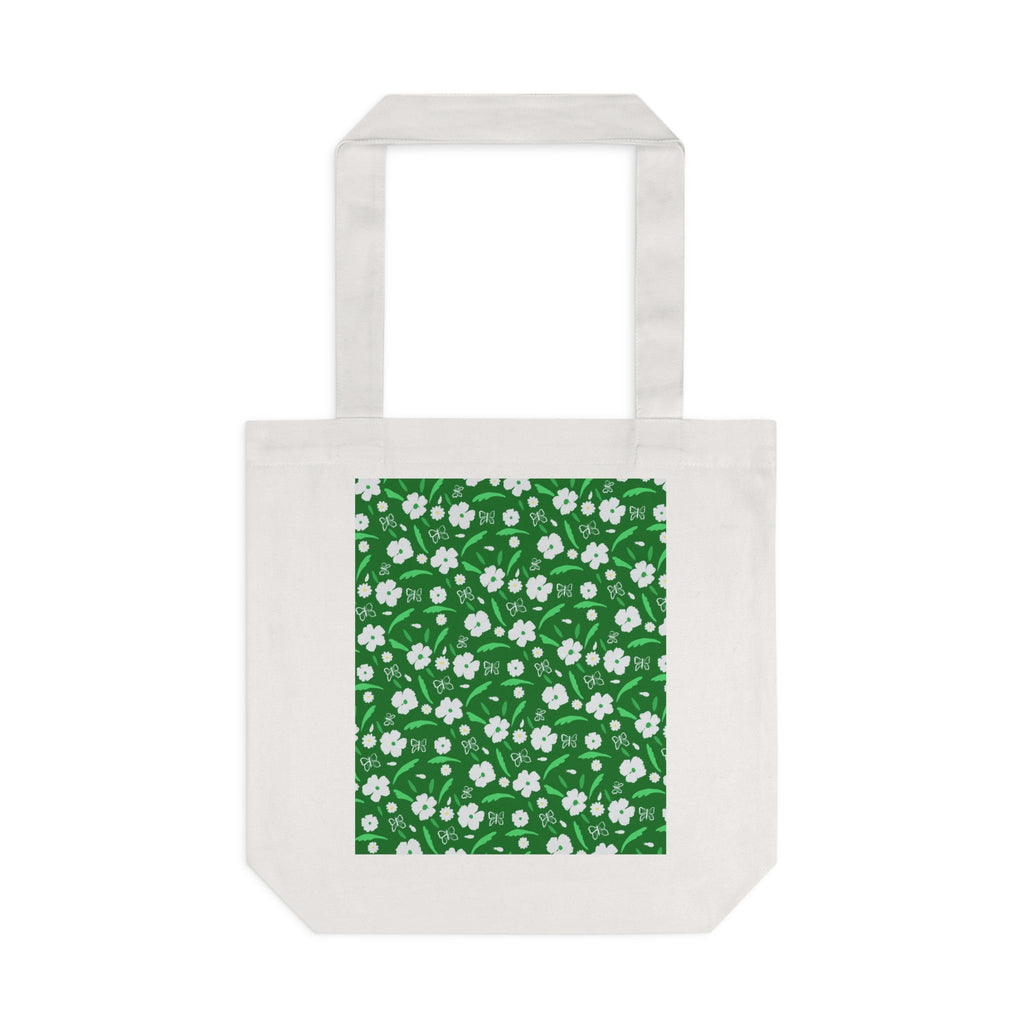 Green White Flower Cotton Tote Bag Printify
