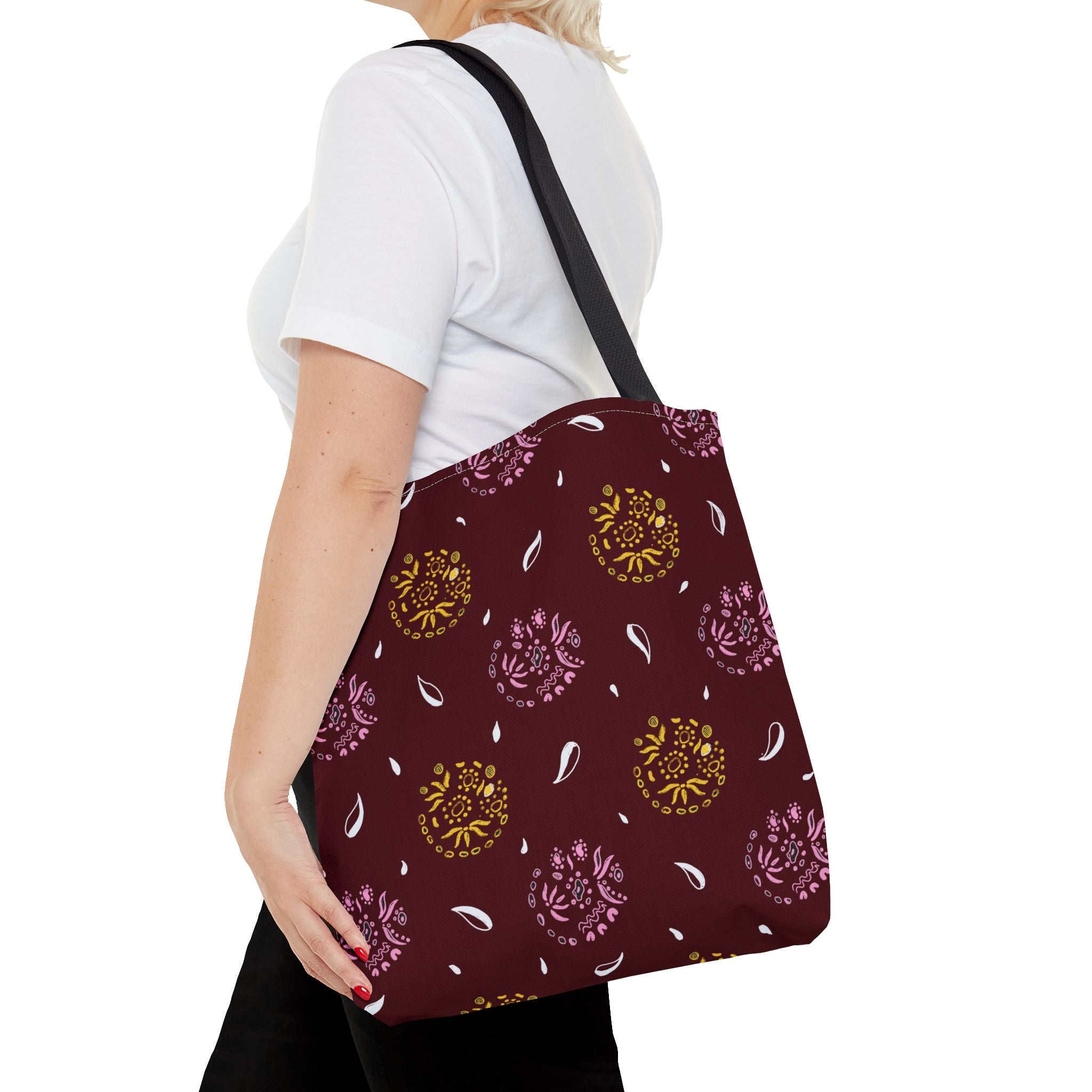 Maroon Abstract Symbol Tote Bag (AOP)