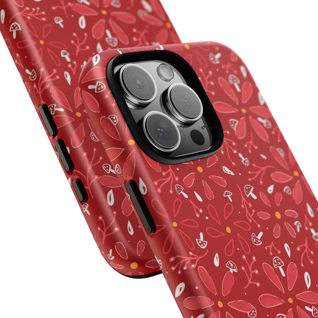 Red Flora Hand Designed Print Tough Cases Printify