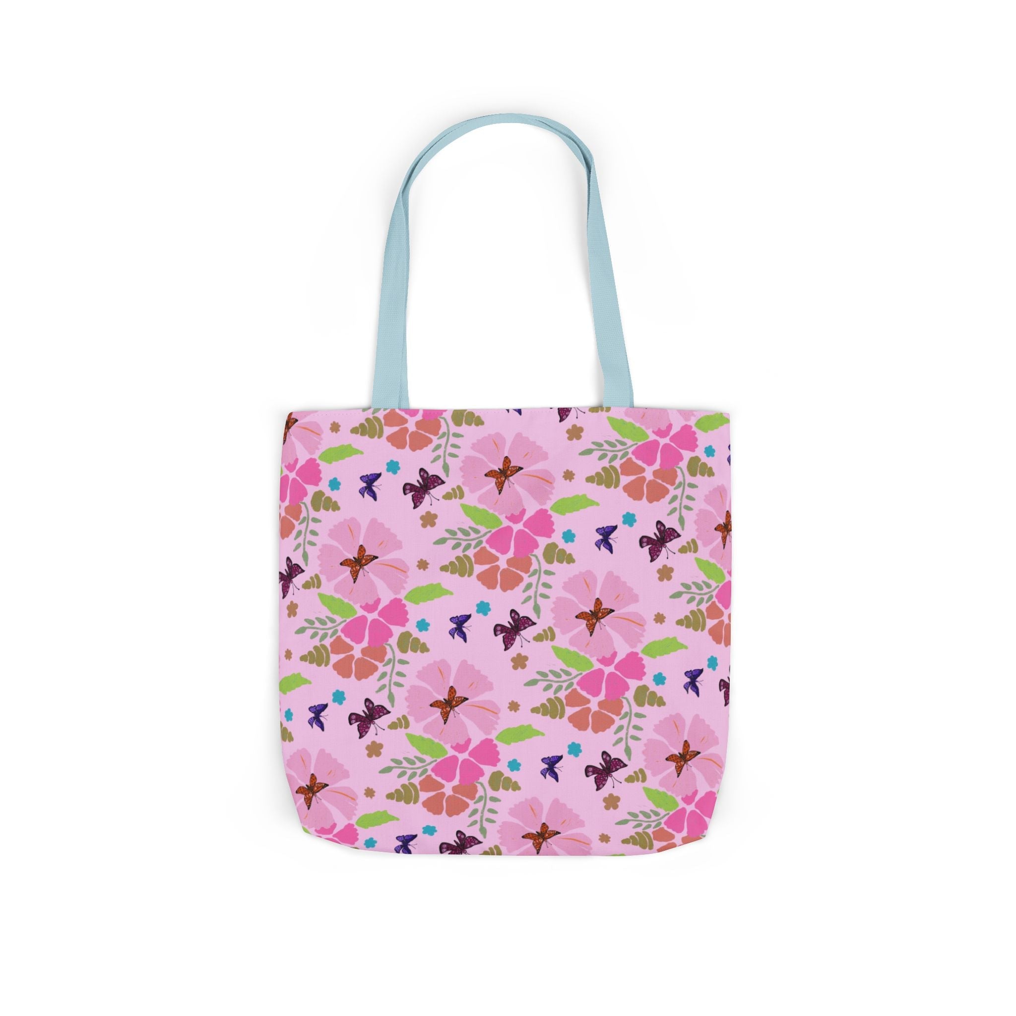 Pink Butterfly Garden Canvas Tote Bag, 5-Color Straps Printify