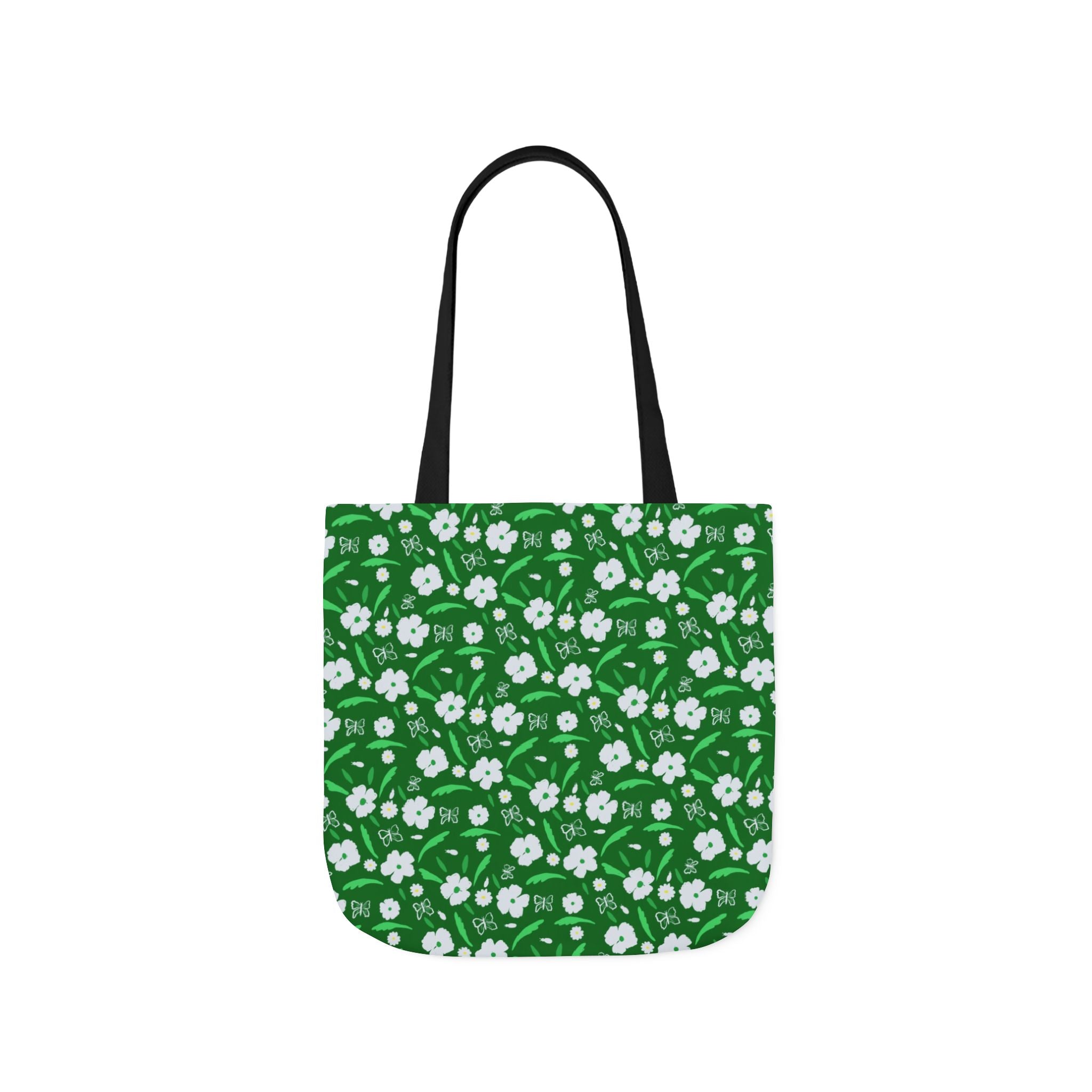 Green white wild flower hand designed prints Canvas Tote Bag, 5-Color Straps Printify