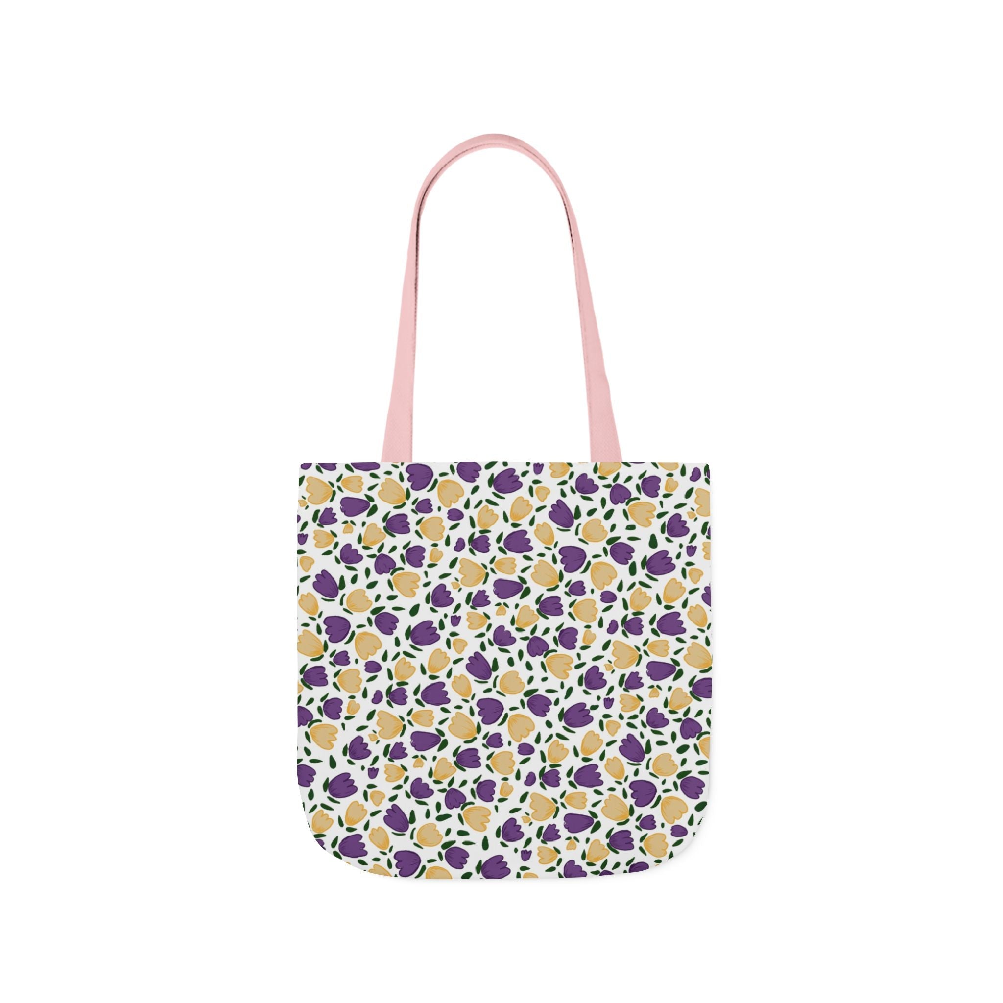 White Purple Hand Drawn Gold Flora Canvas Tote Bag, 5-Color Straps Printify