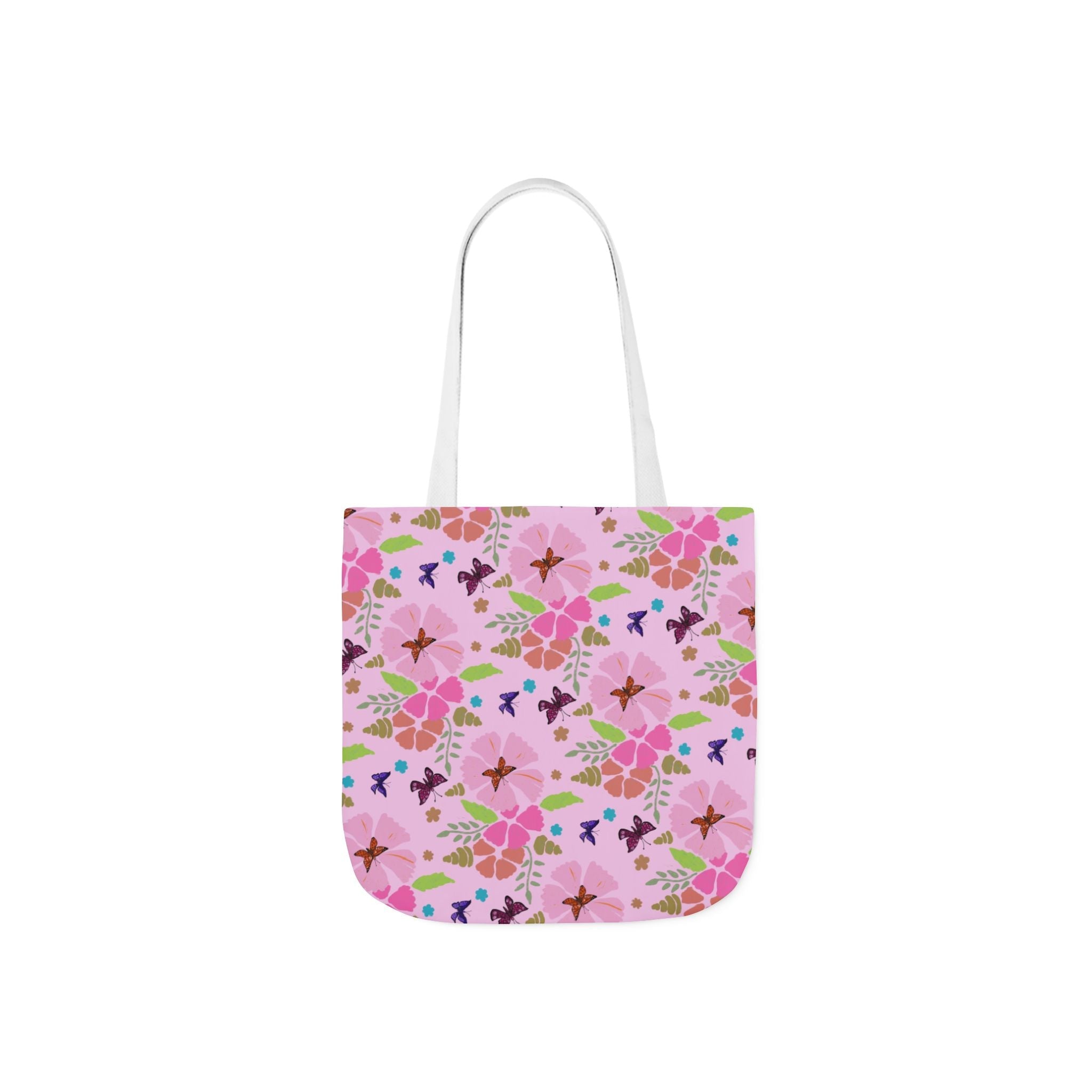 Pink Butterfly Garden Canvas Tote Bag, 5-Color Straps Printify