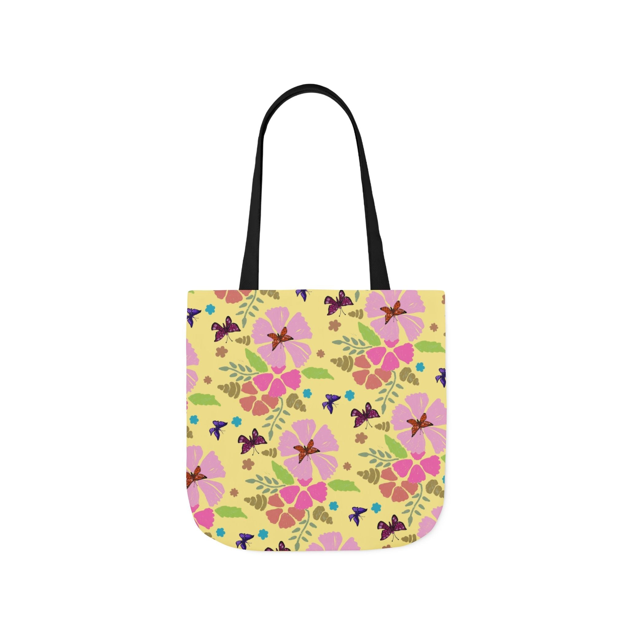Yellow Butterfly Garden Hand Designed Print Canvas Tote Bag, 5-Color Straps Printify