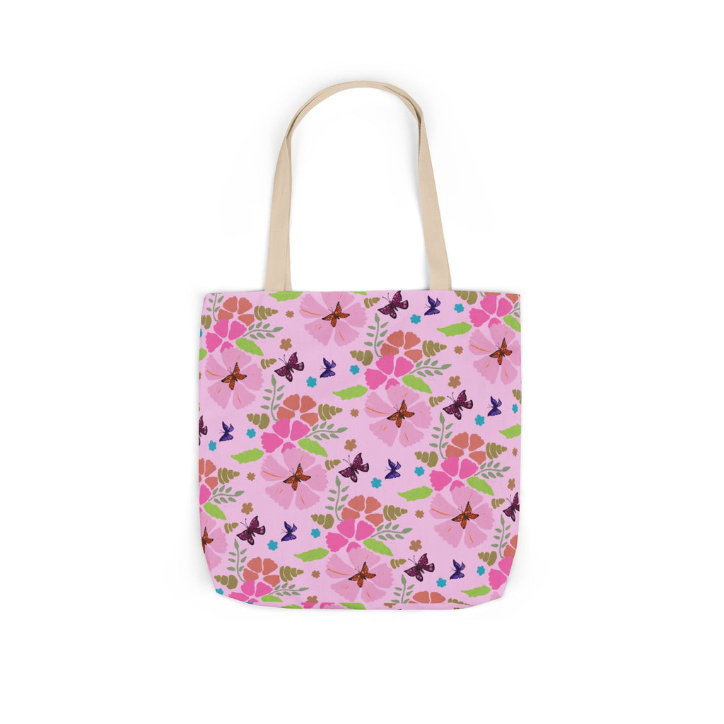 Pink Butterfly Garden Canvas Tote Bag, 5-Color Straps Printify