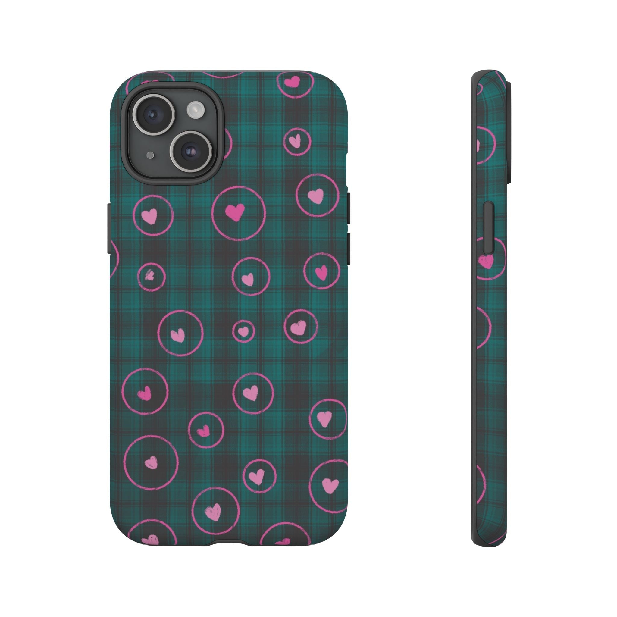 Rich Green with Pink Hear Hand Drawn Prints Tough Cases Printify