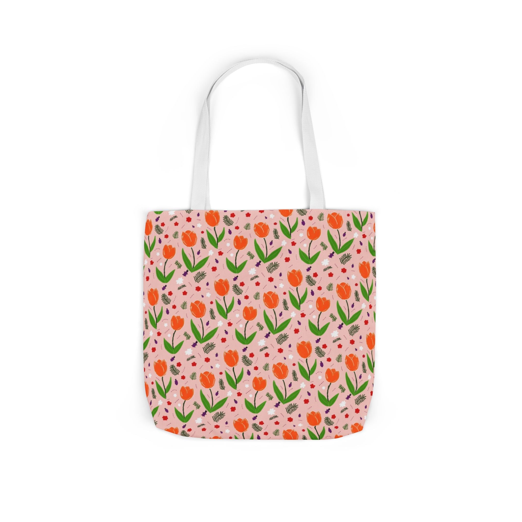 Orange Tulip Hand Designed Art Botanic Canvas Tote Bag, 5-Color Straps Printify