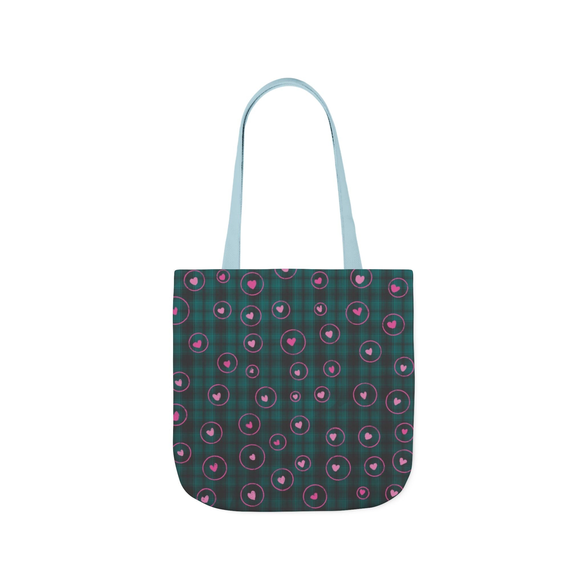 Pink Heart Dark Green Hand Drawn Design Canvas Tote Bag, 5-Color Straps Printify