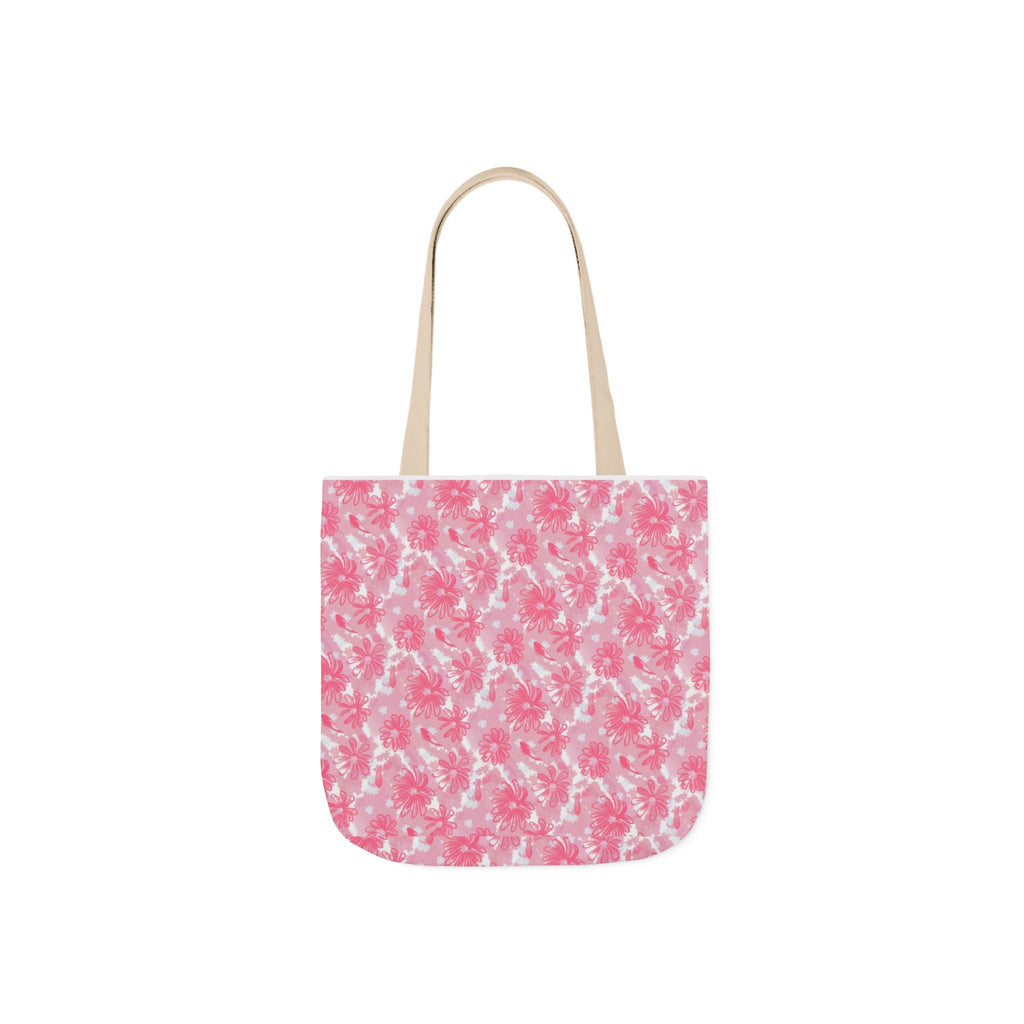 Cute Pink Flora Original Art Canvas Tote Bag, 5-Color Straps Printify