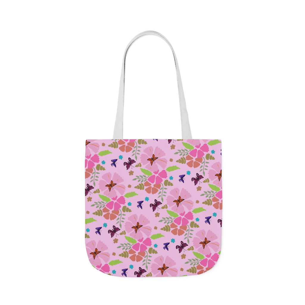 Pink Butterfly Garden Canvas Tote Bag, 5-Color Straps Printify
