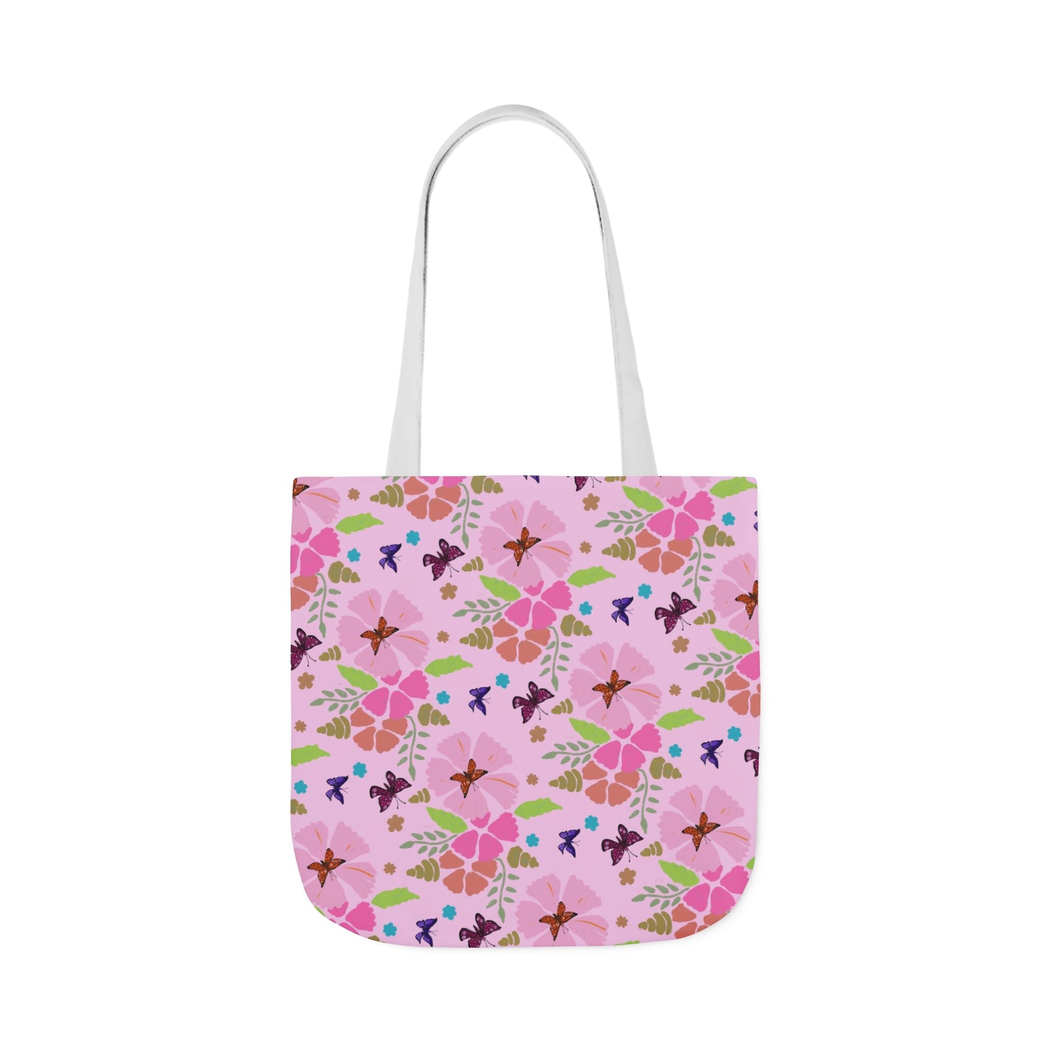 Pink Butterfly Garden Canvas Tote Bag, 5-Color Straps Printify