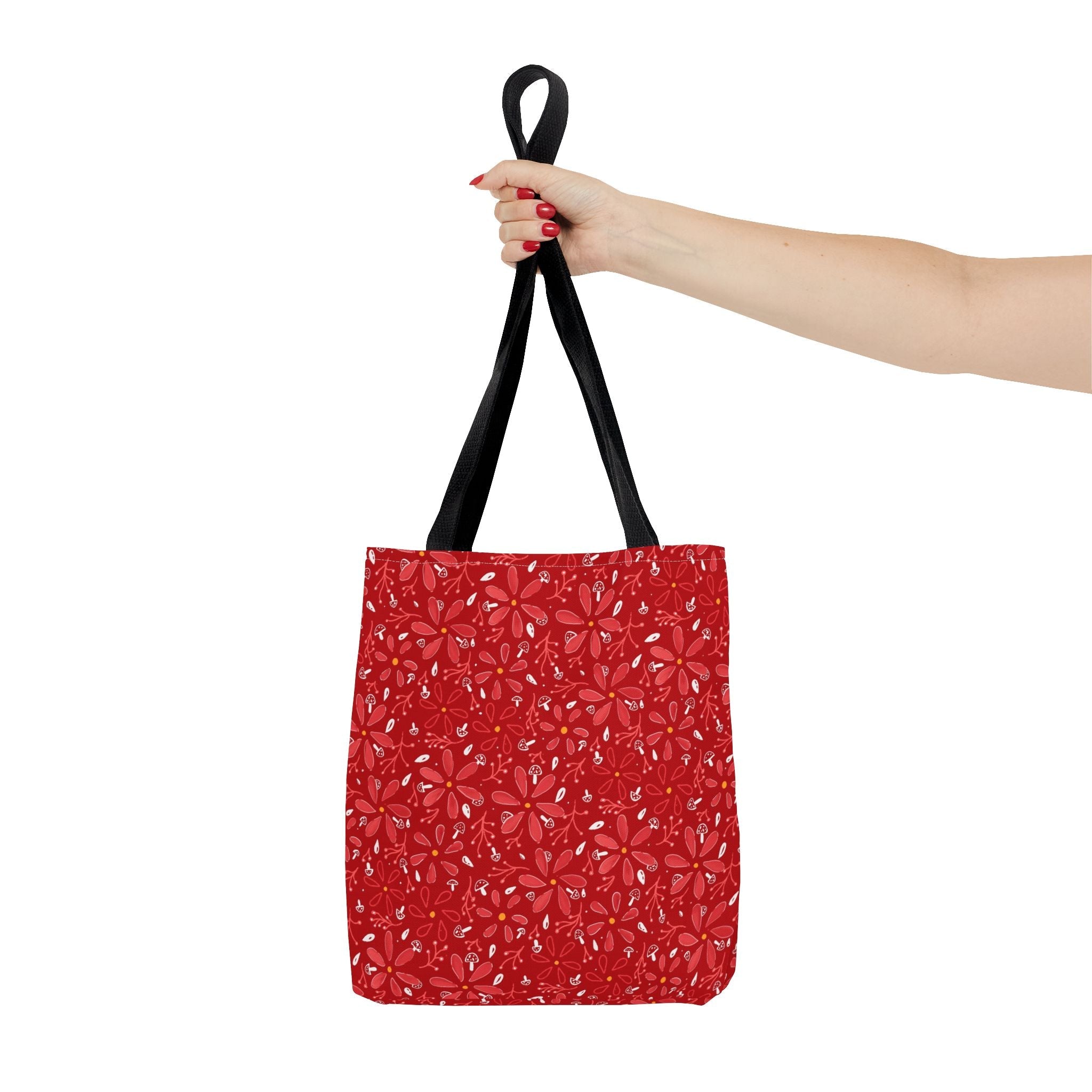 Red Flower with Mini Mushroom Tote Bag (AOP) Printify