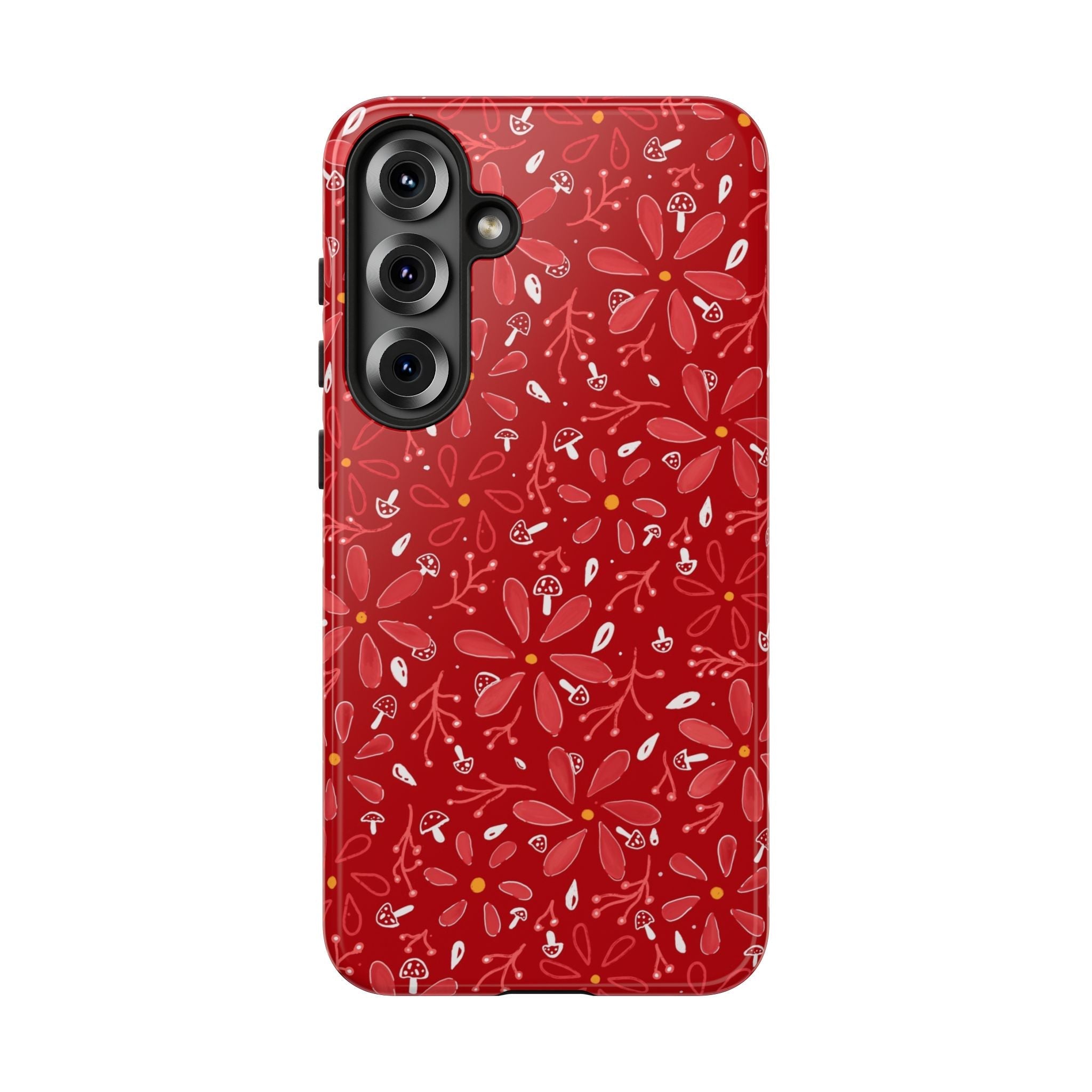 Red Flora Hand Designed Print Tough Cases Printify