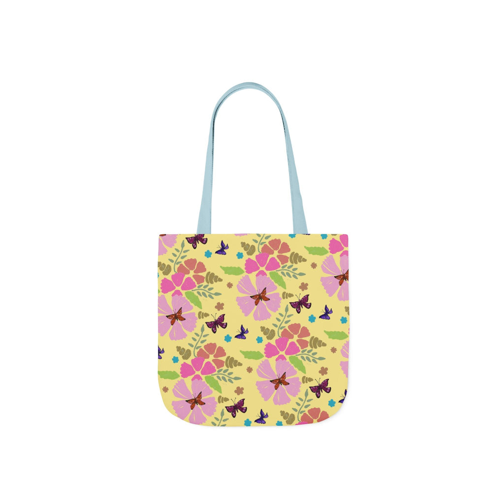 Yellow Butterfly Garden Hand Designed Print Canvas Tote Bag, 5-Color Straps Printify