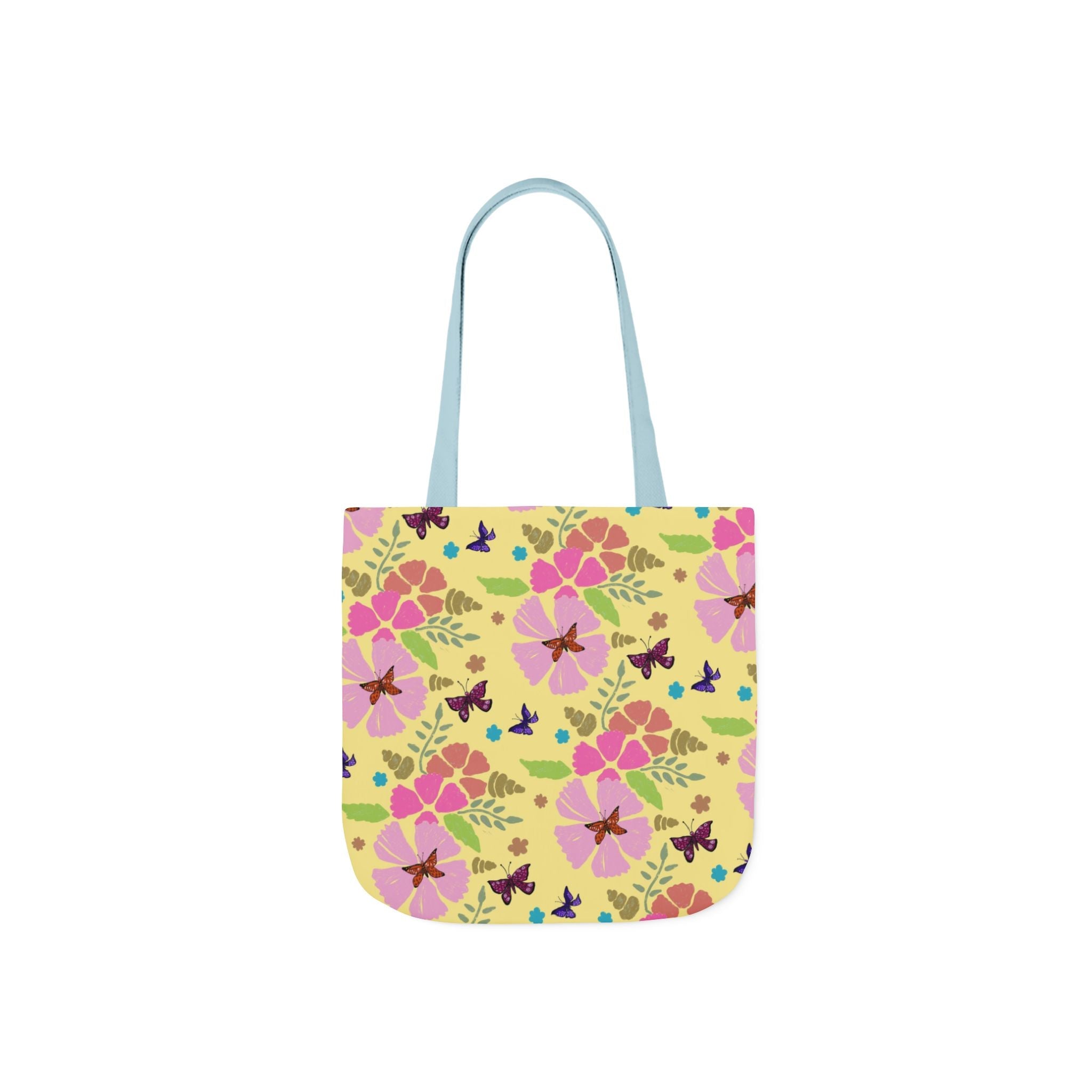 Yellow Butterfly Garden Hand Designed Print Canvas Tote Bag, 5-Color Straps Printify