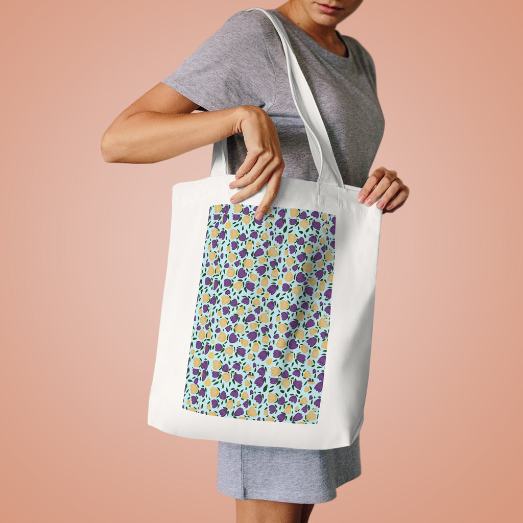 Blue Purple Small Wild Flora Cotton Tote Bag Printify