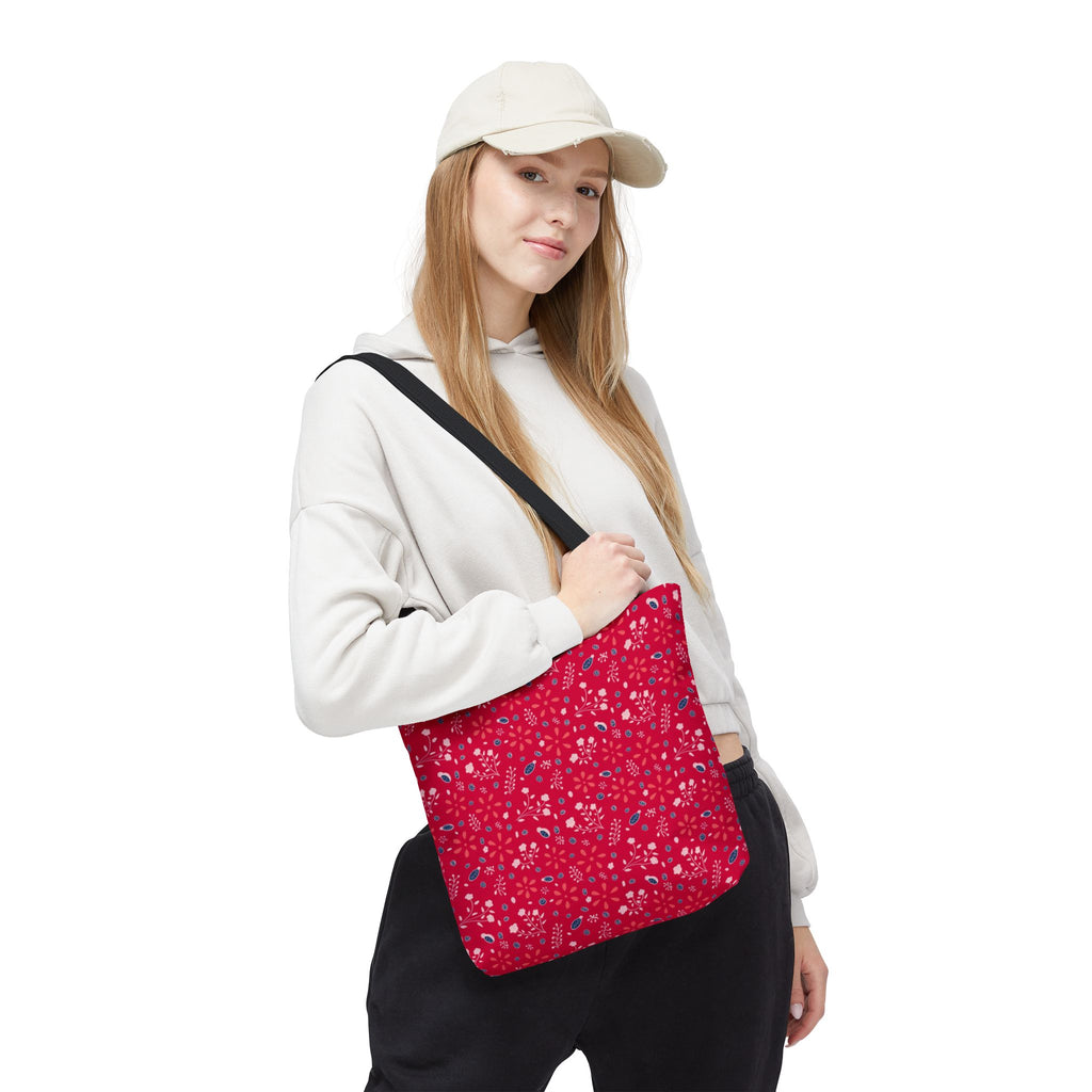 Red Botanic Print Tote Bag