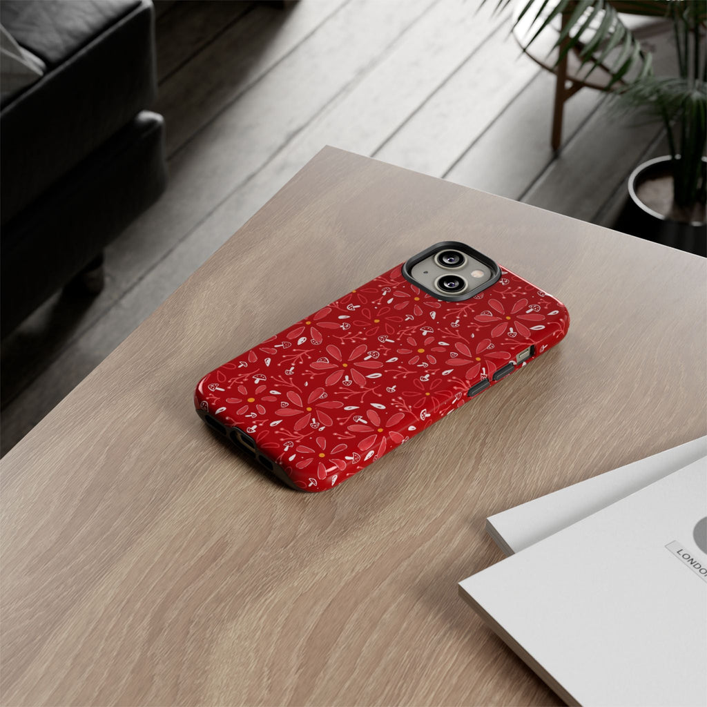 Red Flora Hand Designed Print Tough Cases Printify
