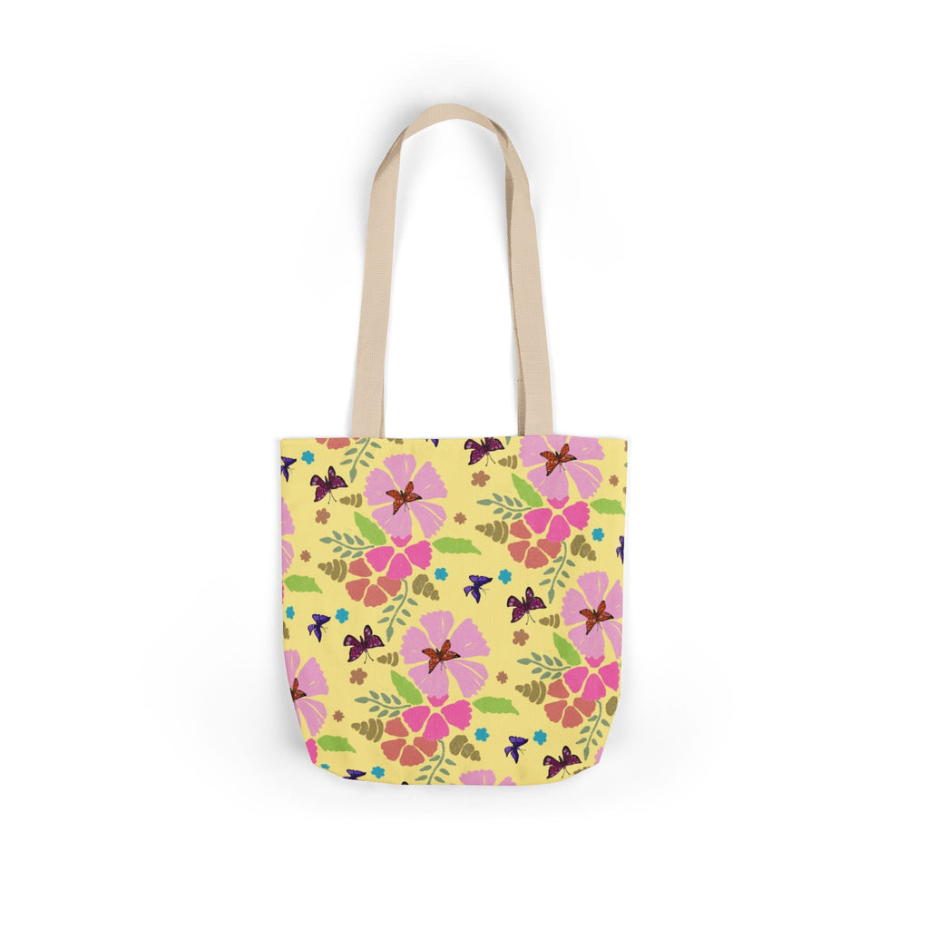 Yellow Butterfly Garden Hand Designed Print Canvas Tote Bag, 5-Color Straps Printify