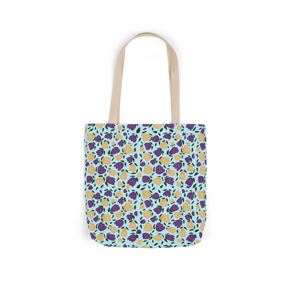 Blue Purple Cute Original Art Wild Flora Canvas Tote Bag, 5-Color Straps Printify