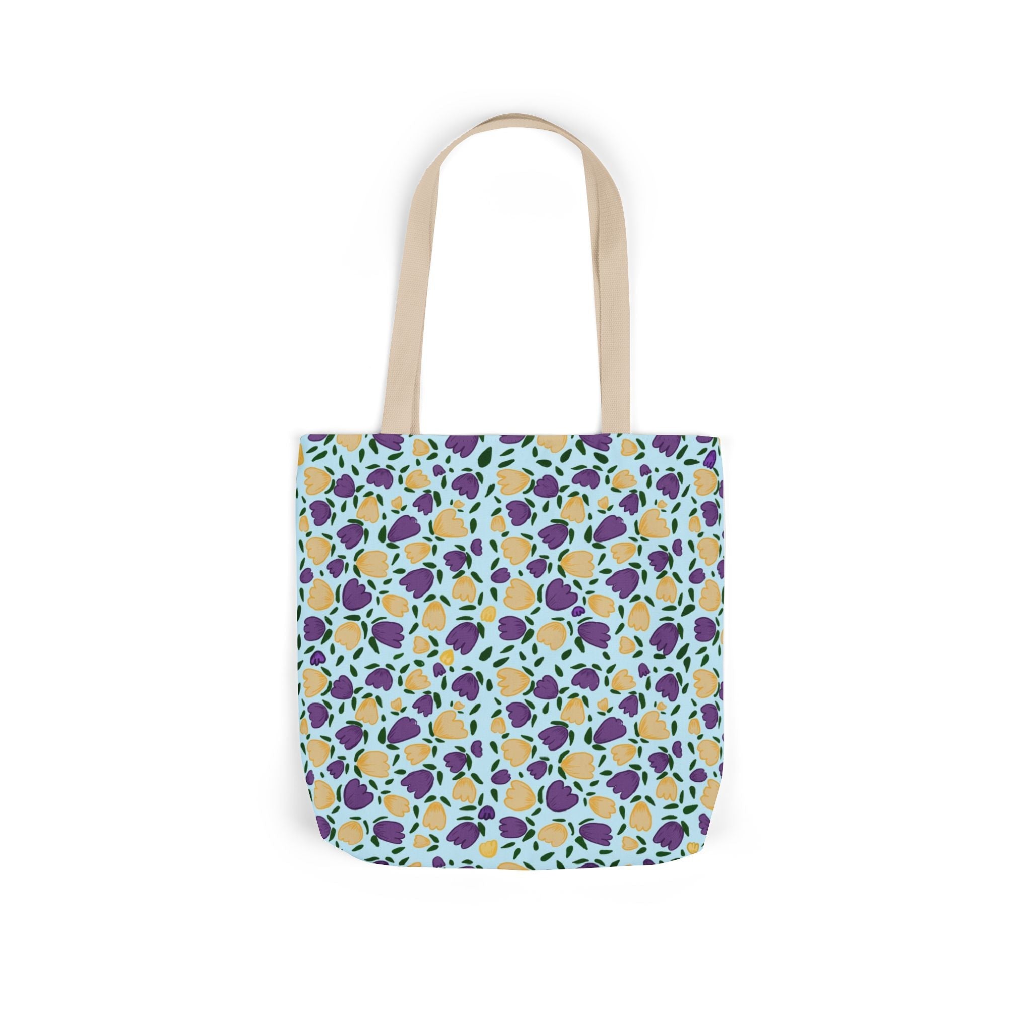 Blue Purple Cute Original Art Wild Flora Canvas Tote Bag, 5-Color Straps Printify