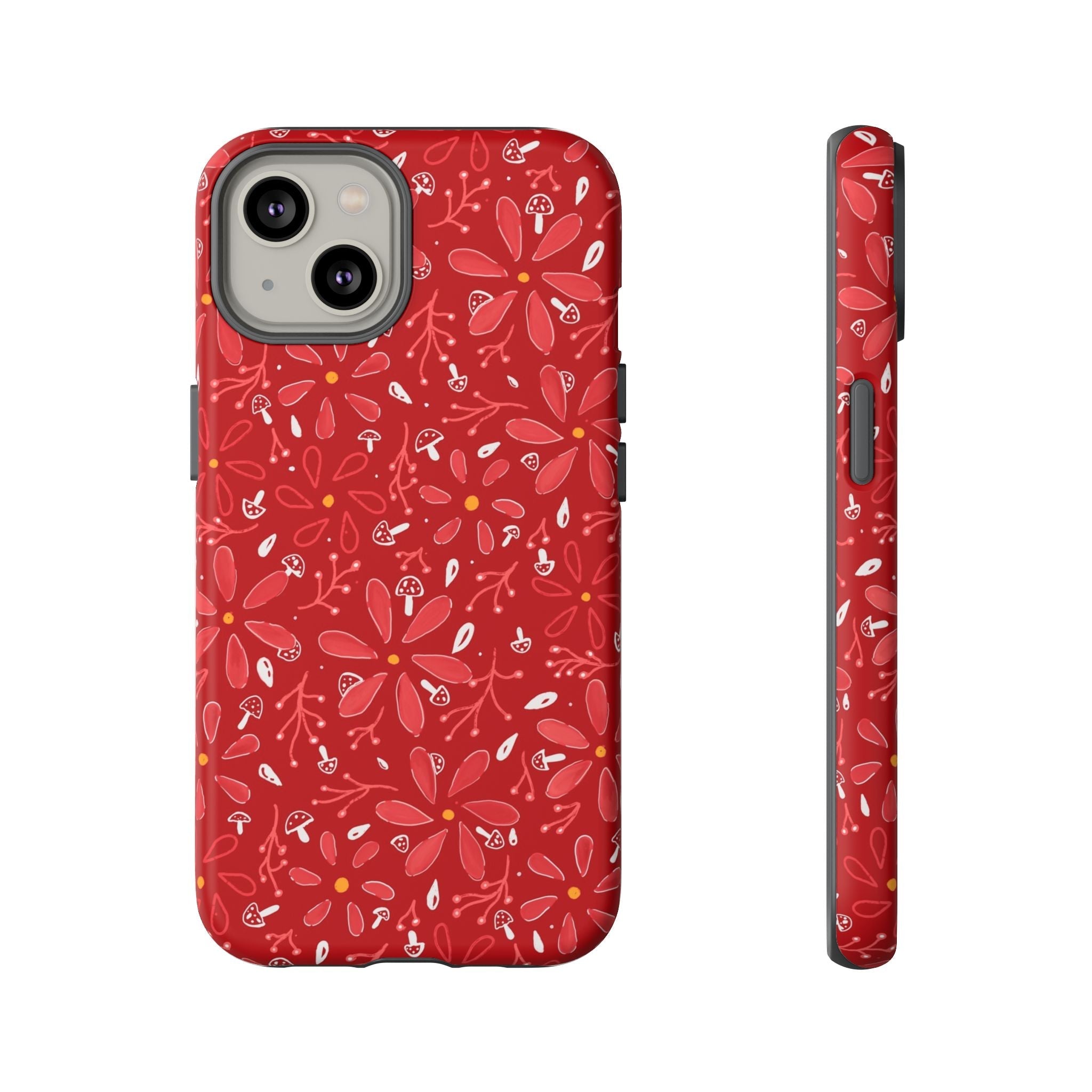 Red Flora Hand Designed Print Tough Cases Printify