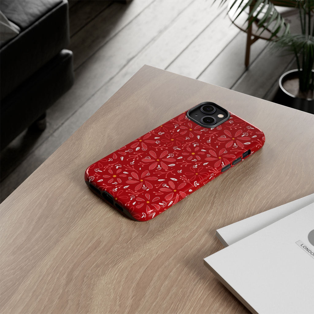 Red Flora Hand Designed Print Tough Cases Printify