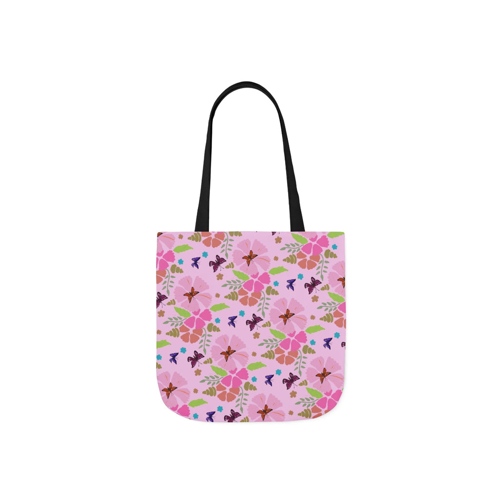 Pink Butterfly Garden Canvas Tote Bag, 5-Color Straps Printify