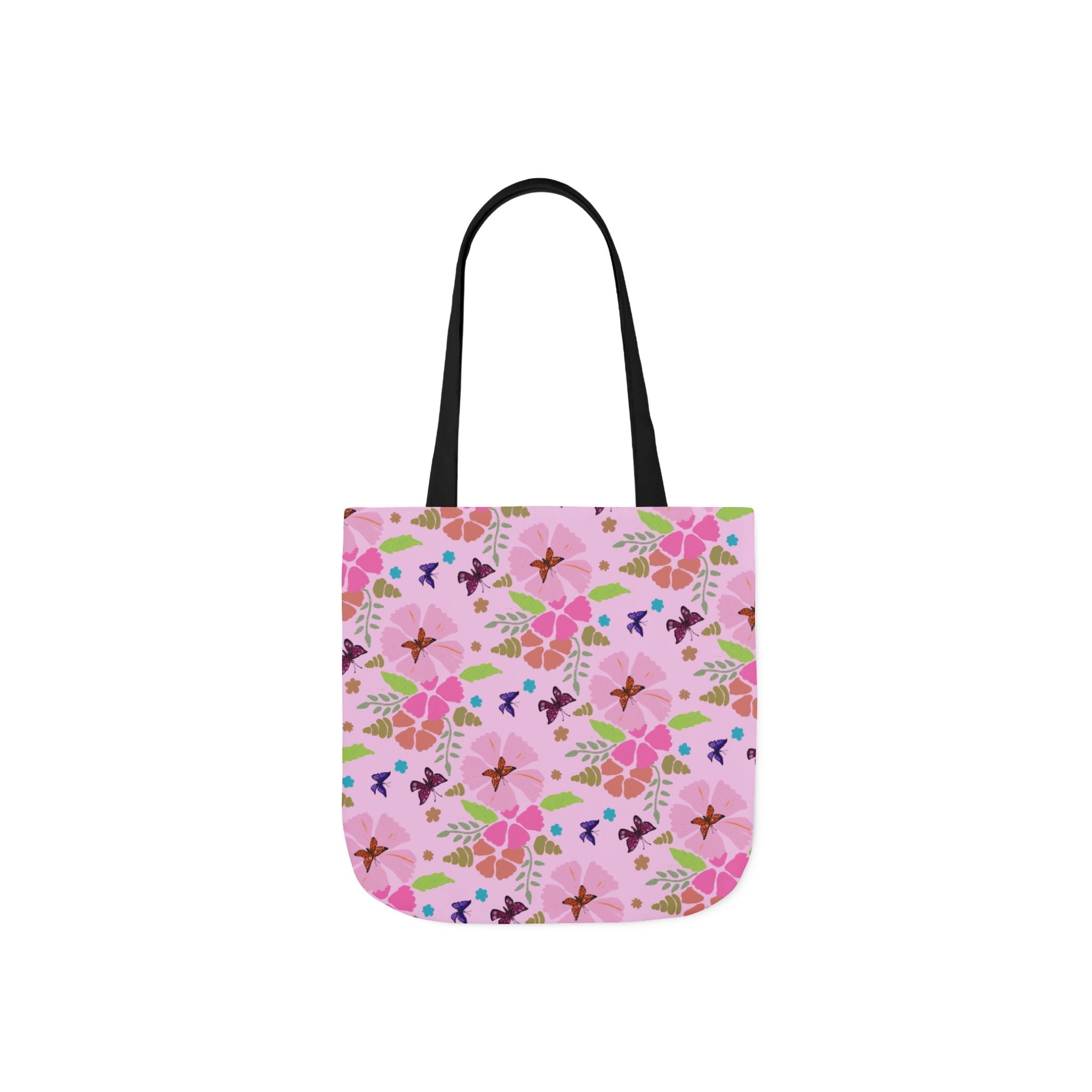Pink Butterfly Garden Canvas Tote Bag, 5-Color Straps Printify