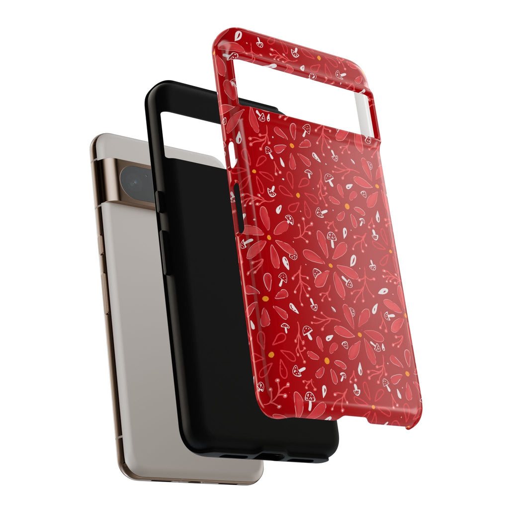 Red Flora Hand Designed Print Tough Cases Printify