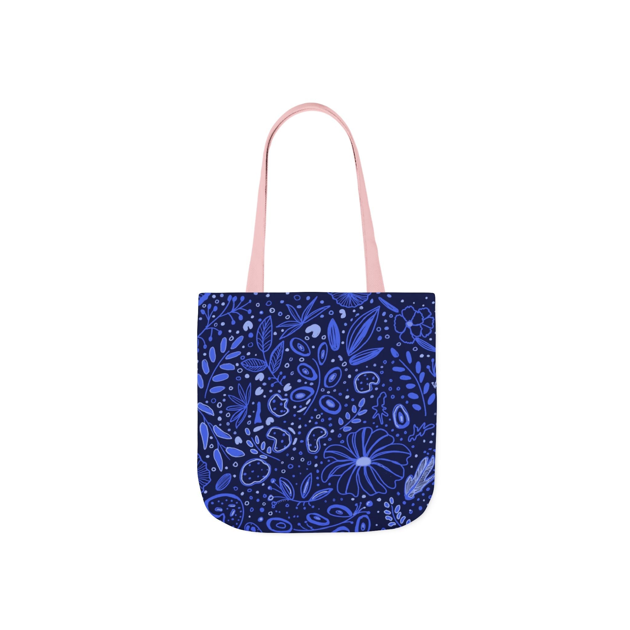 Midnight Blue Hand Designed Botanic Prints Canvas Tote Bag, 5-Color Straps Printify