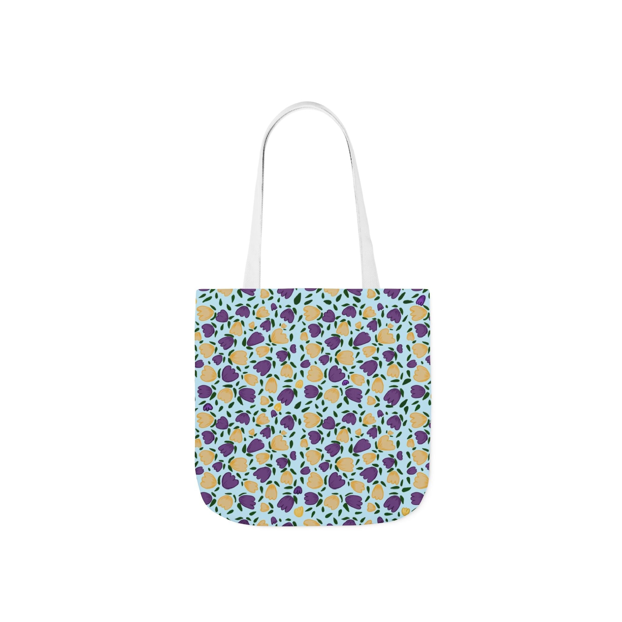 Blue Purple Cute Original Art Wild Flora Canvas Tote Bag, 5-Color Straps Printify