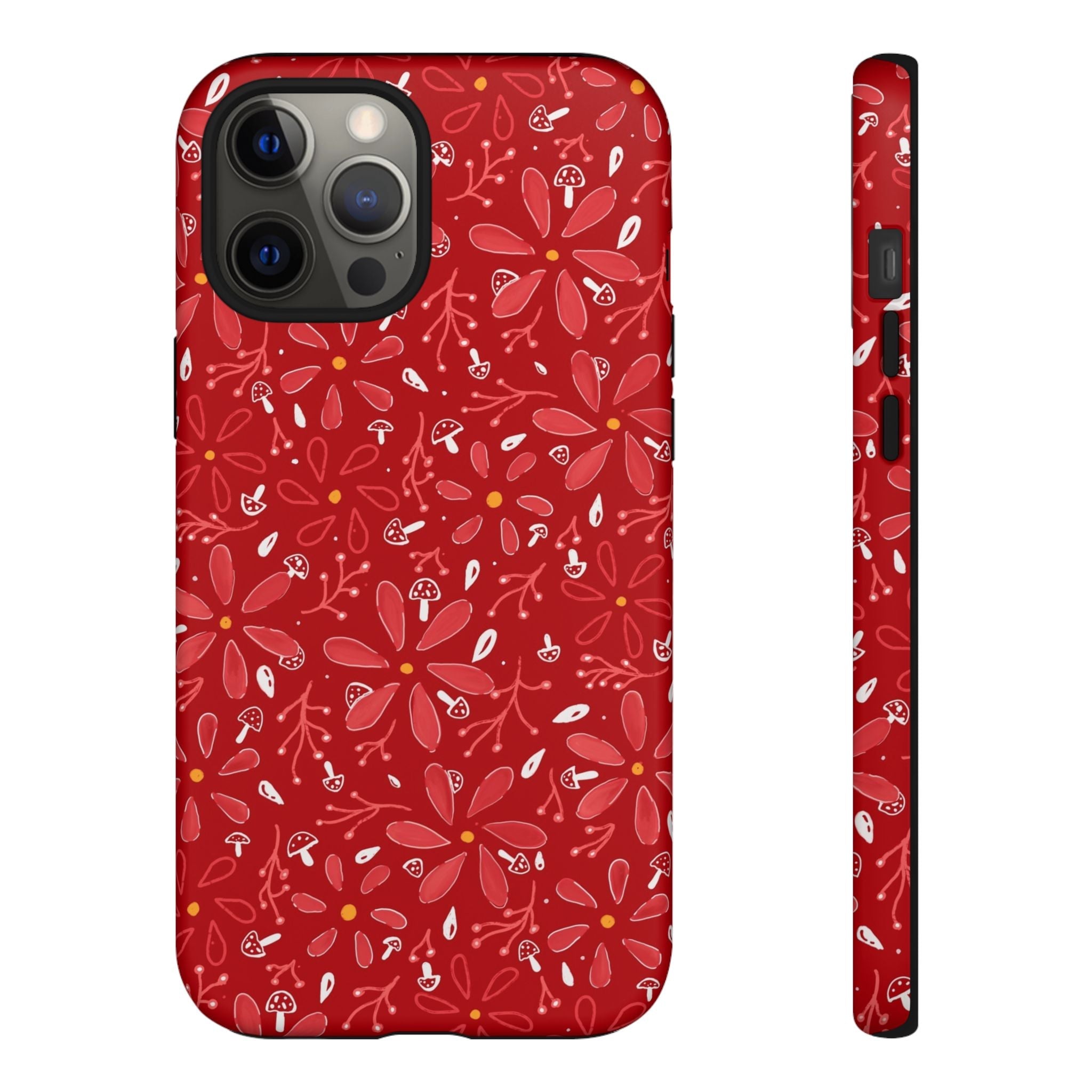 Red Flora Hand Designed Print Tough Cases Printify