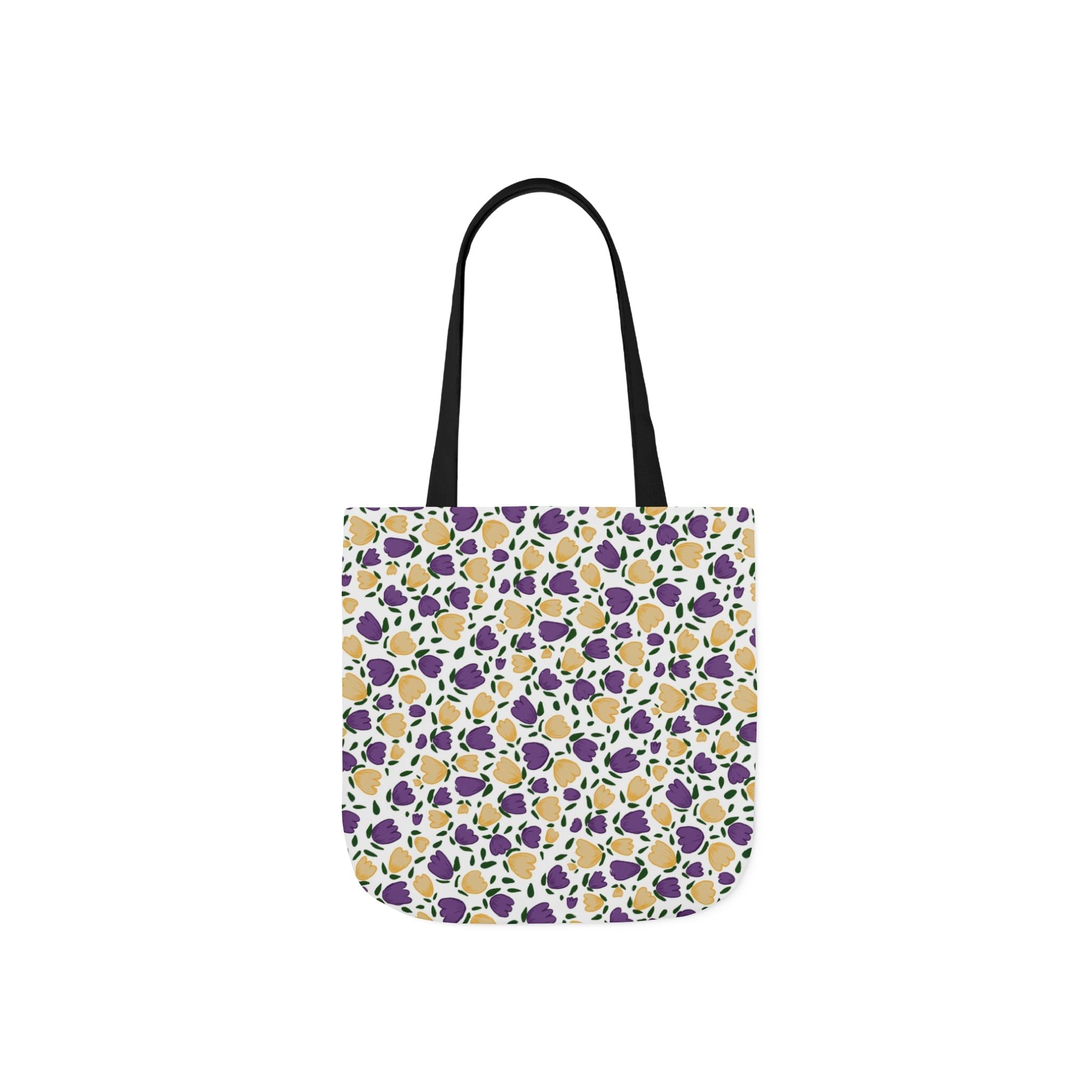White Purple Hand Drawn Gold Flora Canvas Tote Bag, 5-Color Straps Printify
